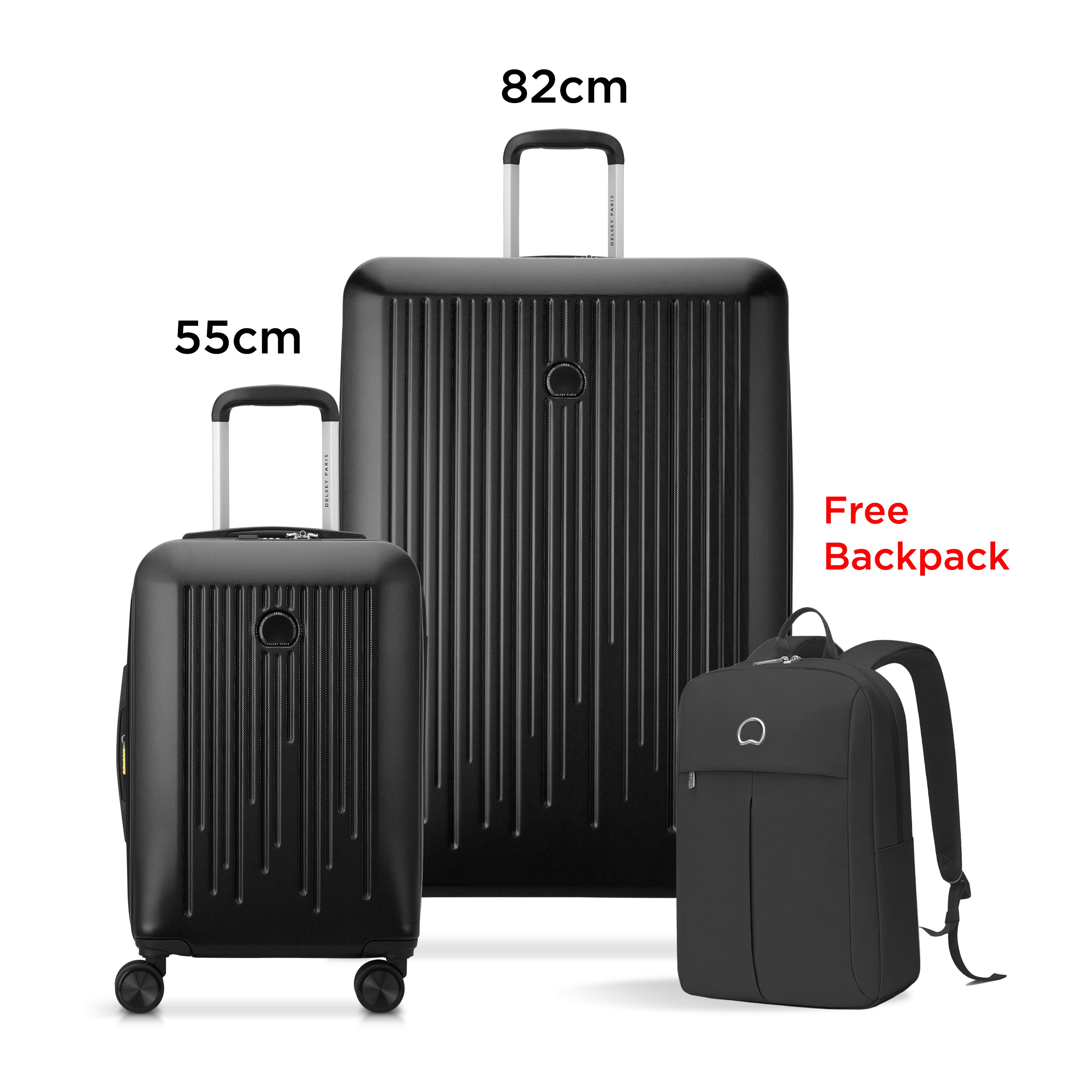 مجموعة حقائب ديلسي باريس كريستين الصلبة مقاس 55+82 سم، مزودة بأربع عجلات مزدوجة قابلة للتوسيع، مناسبة لكابينة السفر وتسجيل الوصول، لون أزرق كلاين، بالإضافة إلى حقيبة ظهر مجانية