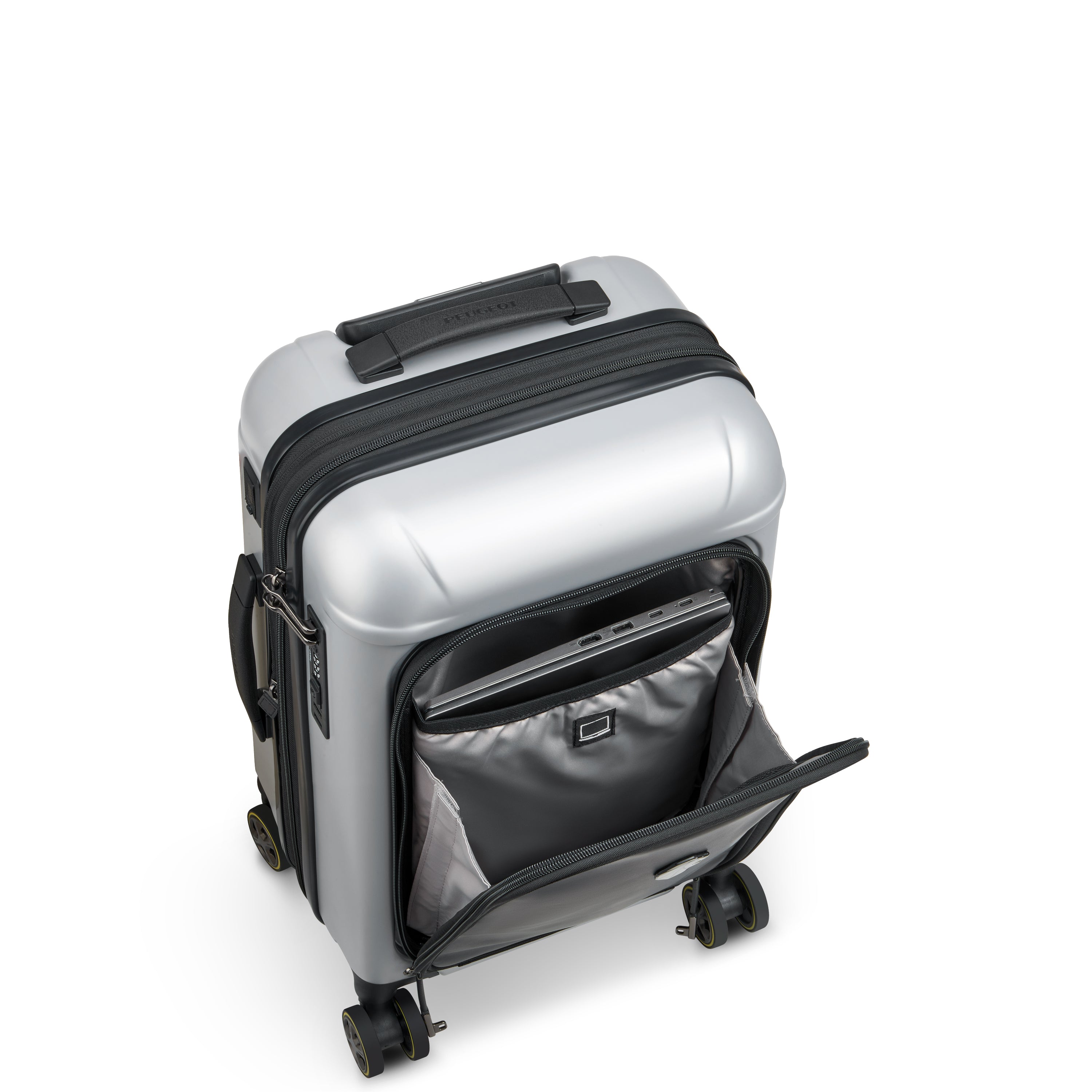 حقيبة بيجو زيب الصلبة ذات العجلات الأربع المزدوجة