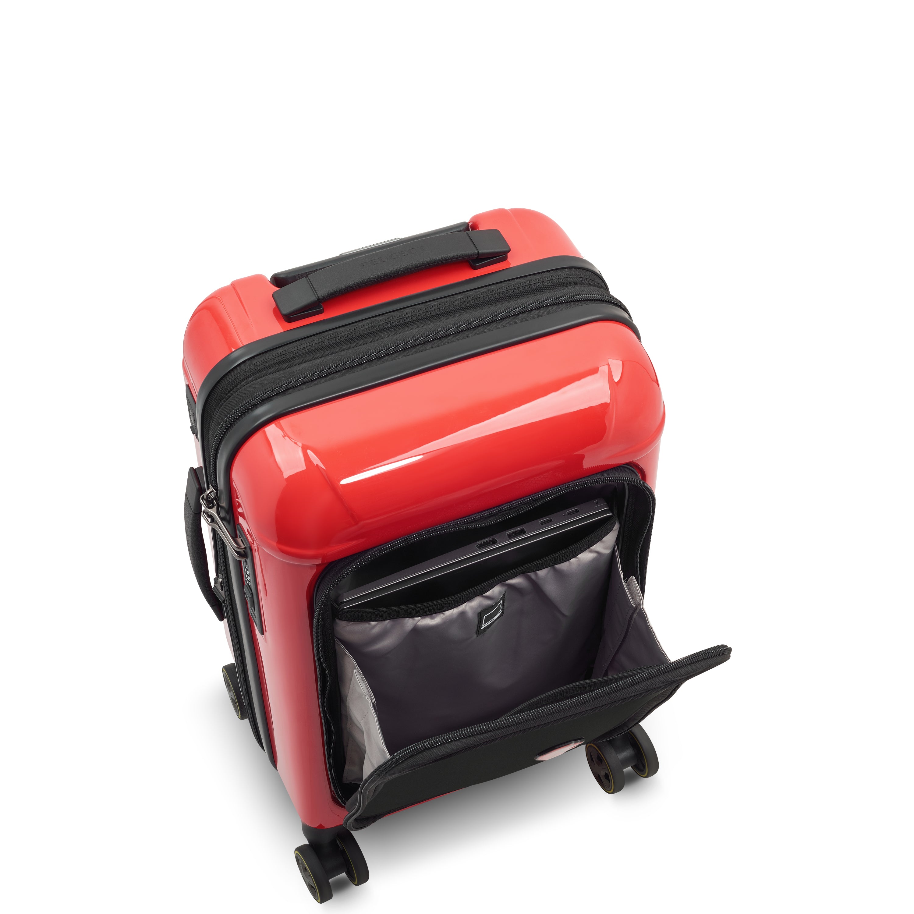 حقيبة بيجو زيب الصلبة ذات العجلات الأربع المزدوجة