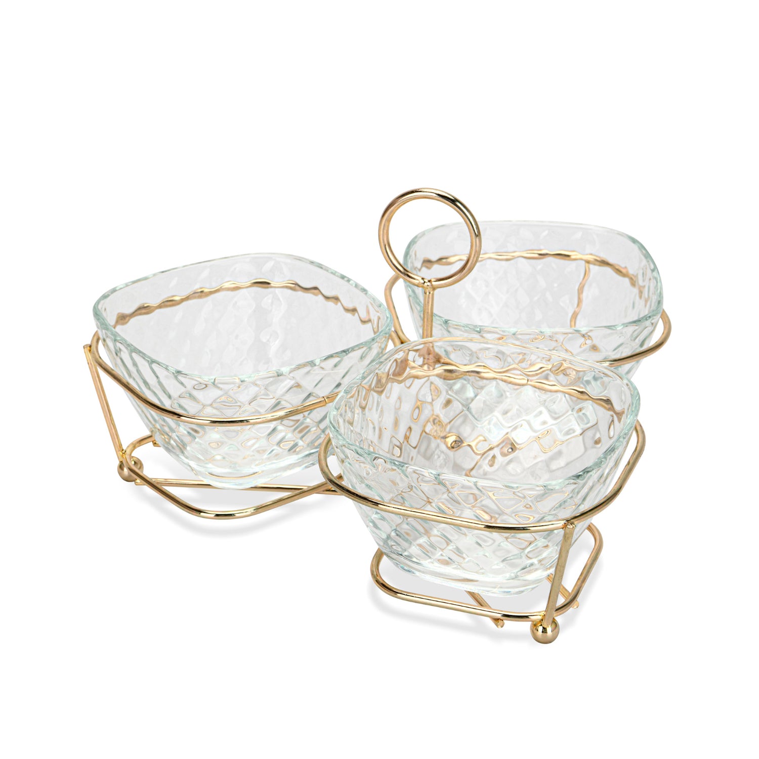 Fissman Pristine 3 Piece Clear Glass Bowl with Metal Stand 280ml/22.1x22.1x13.1cm
