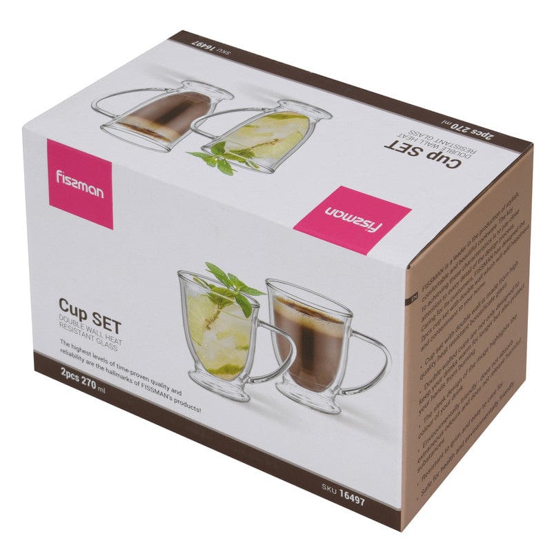 أكواب فيسمان مزدوجة الجدار من قطعتين، سعة 270 مل، مصنوعة من زجاج البورسليكات