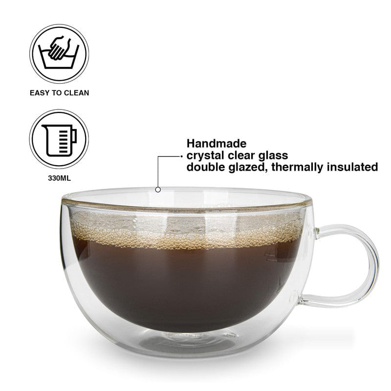 أكواب فيسمان مزدوجة الجدار، قطعتان، سعة 330 مل، مصنوعة من زجاج البورسليكات