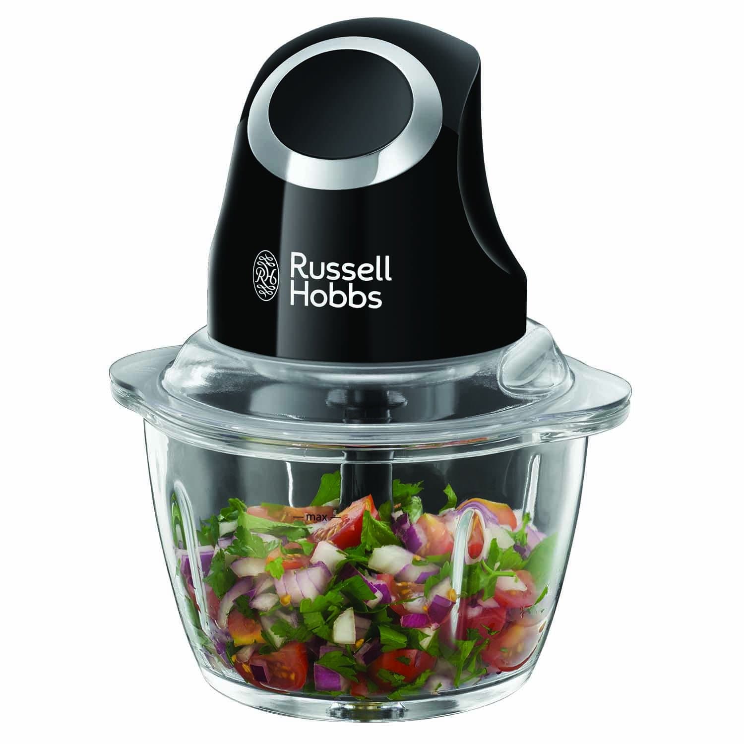 RUSSELL HOBBS DESIRE MATTE BLACK ELECTRIC MINI CHOPPER WITH 500ML CAPACITY GLASS BOWL & STAINLESS STEEL BLADE, 200W - 24662