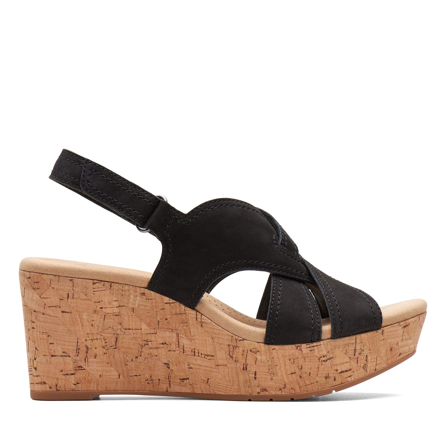 Clarks Rose Erin Sandals - Black Nubuck - 261713075 - E Width (Wide Fit)