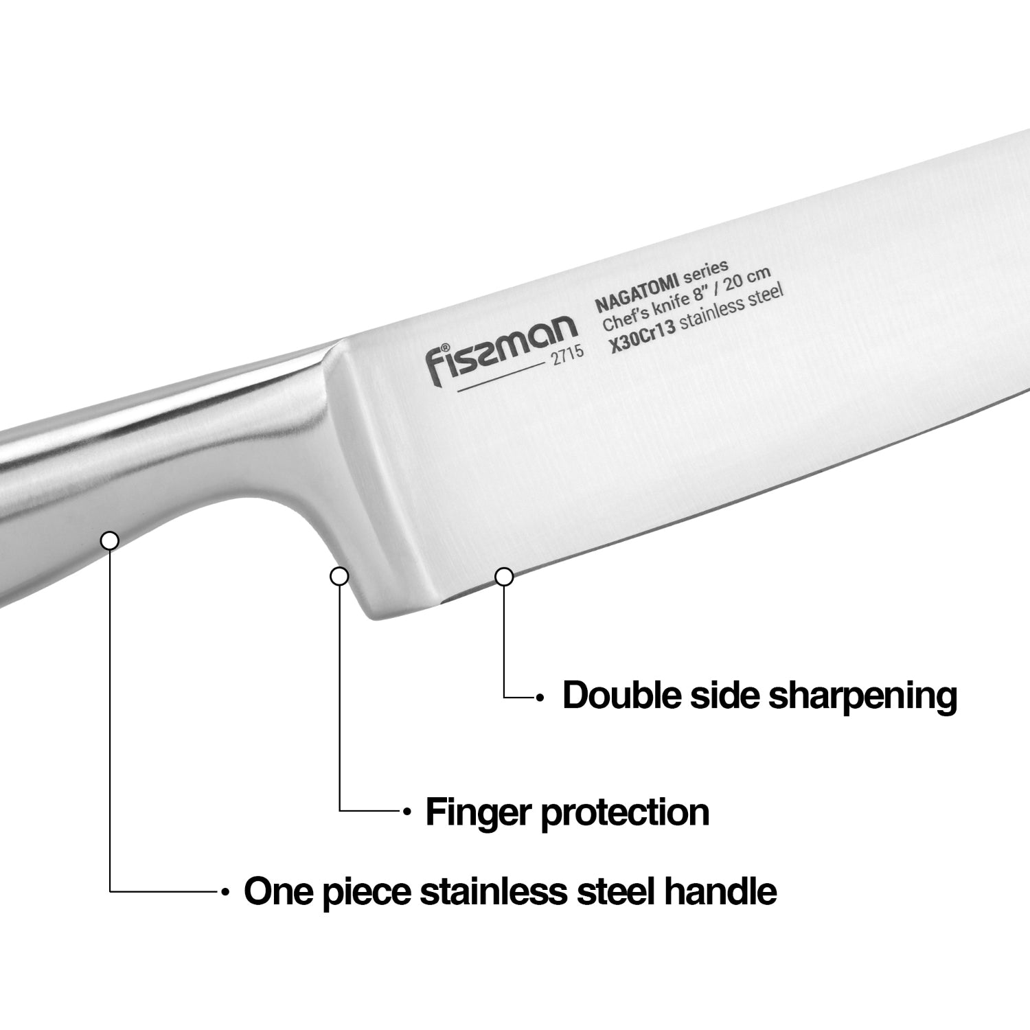 طقم سكاكين فيسمان ناجاتومي من 6 قطع مع كتلة خشبية من خشب الأكاسيا من الفولاذ X30Cr13، سكين طاهٍ بطول 20 سم، سكين تقطيع بطول 20 سم، سكين خبز بطول 20 سم، سكين متعدد الاستخدامات بطول 13 سم، سكين تقطيع بطول 9 سم، طقم كامل مع حامل