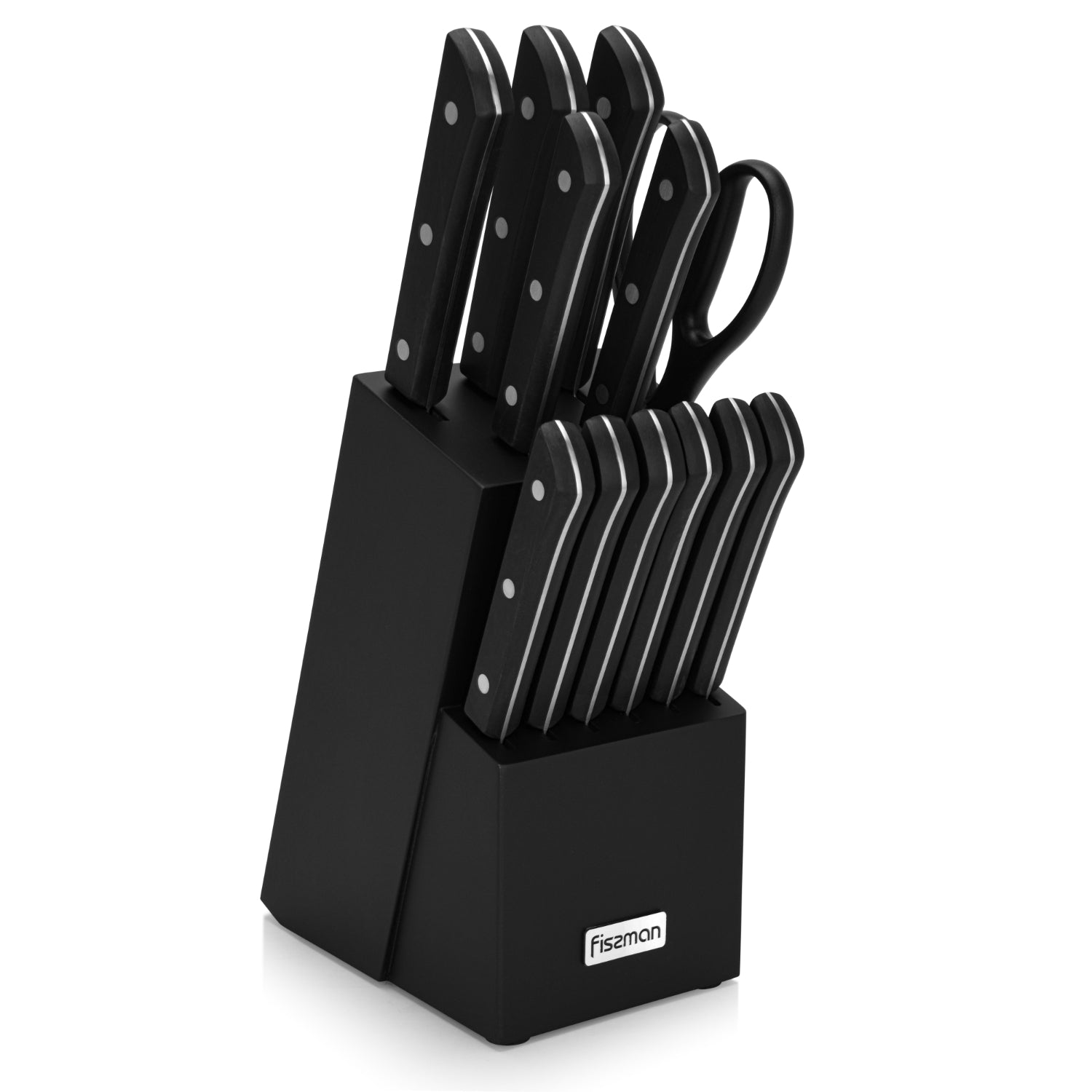 Fissman 13 Piece Knife Set Yasumoto with Wooden Block Chef Knife 20cm, Slicing Knife 20cm,Bread Knife 20cm,Utility Knife 13cm,Pairing Knife 9cm, Steak Knife,MultiFunctional Scissor 20cm