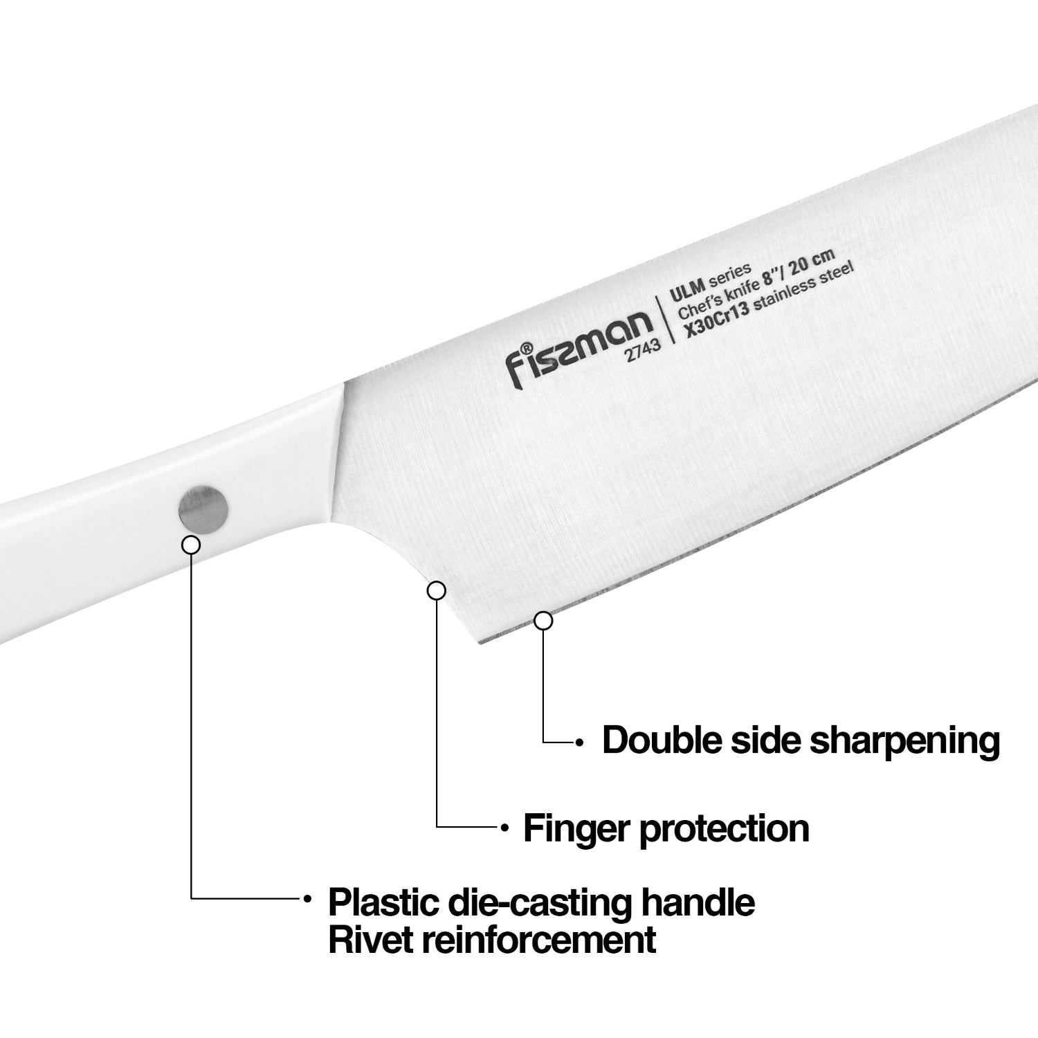 طقم سكاكين فيسمان ULM مكون من 6 قطع مع كتلة خشبية ومبراة مدمجة X30Cr13 فولاذ