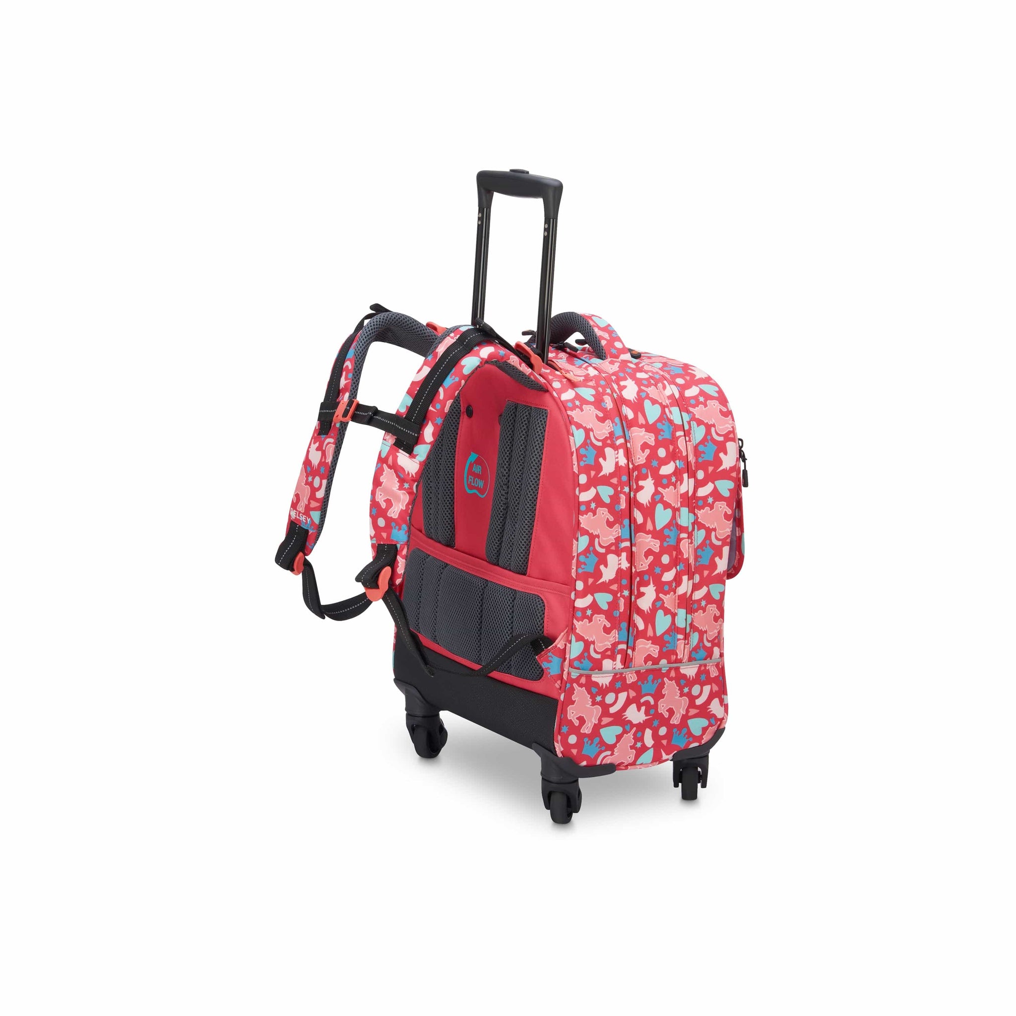 حقائب ديلسي باريس المدرسية بعجلات عمودية، موديل العودة إلى المدارس 2022، طباعة وردية