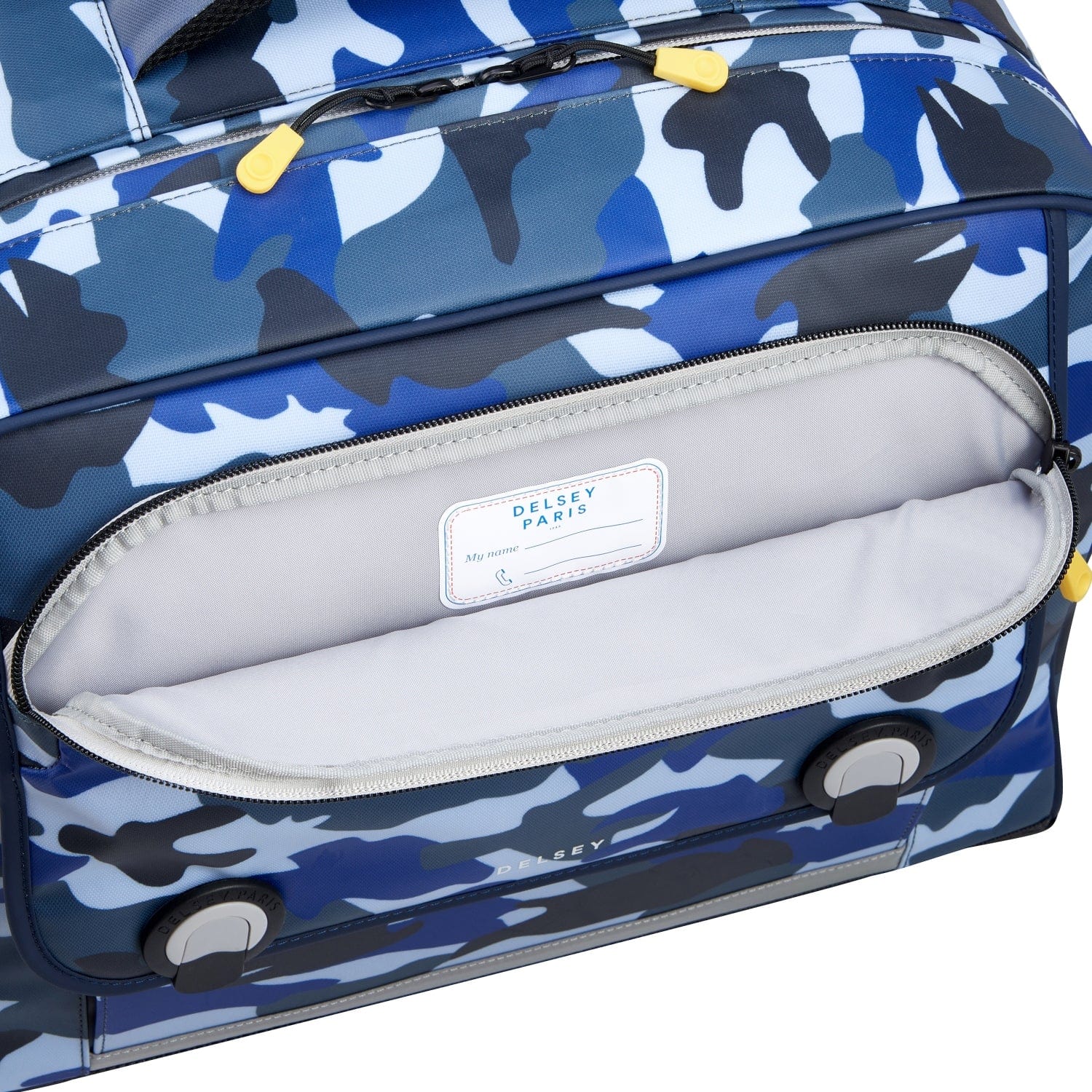 حقيبة ديلسي باريس المدرسية بأربع عجلات أفقية "العودة إلى المدرسة 2023" - 15.6 بوصة - أزرق مموه - 00338945222