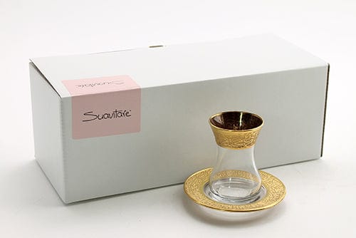 طقم ديملاج جولد مكون من 6 قطع استكانات شاي وصحون (ذهبي)