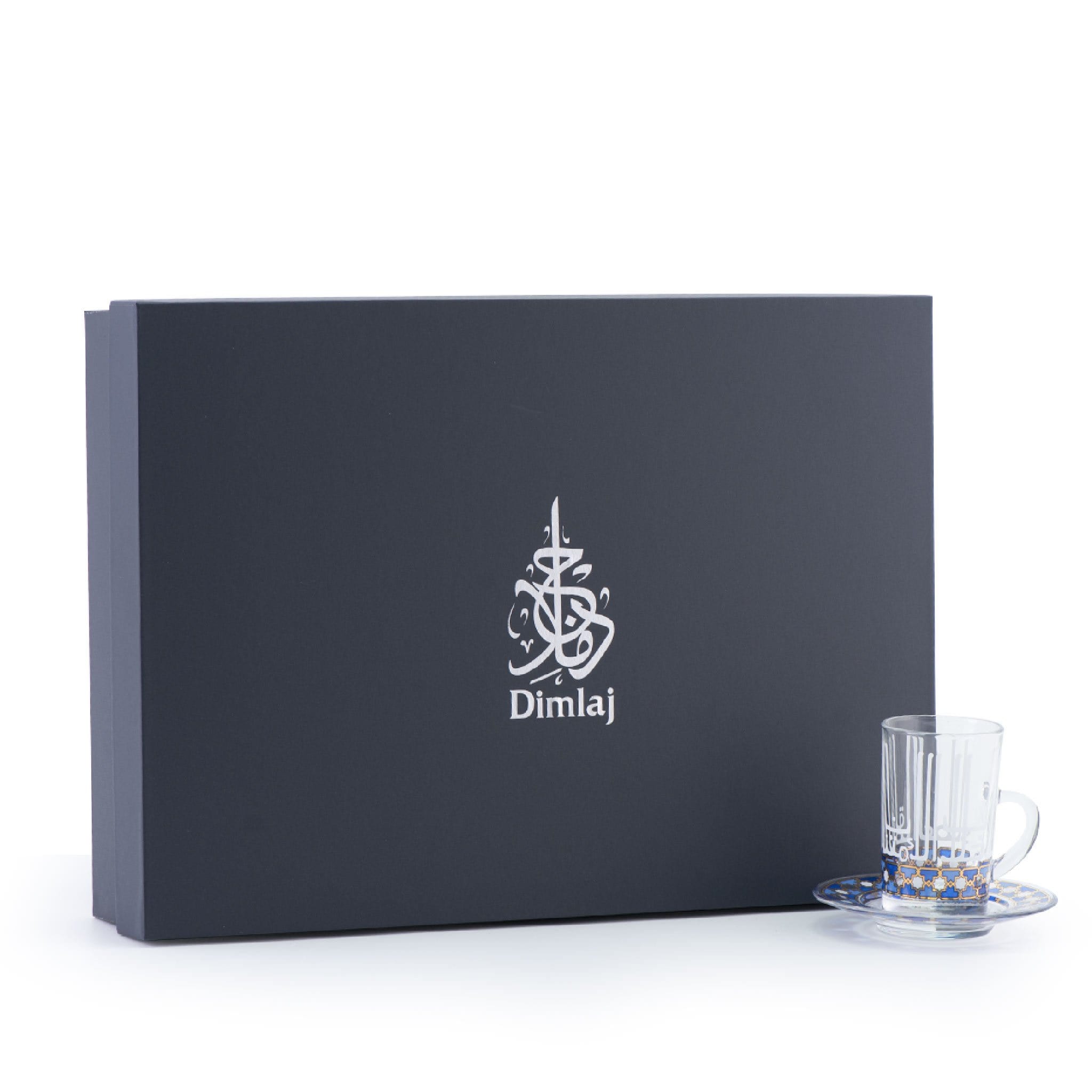 مجموعة ديملاج أصالة من 6 فناجين شاي وصحون (ذهبي وأزرق)