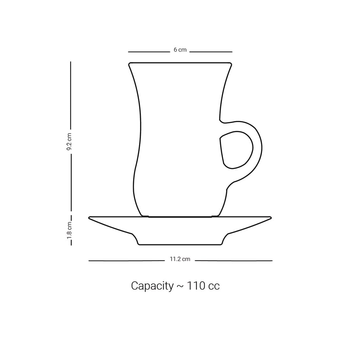 مجموعة ديملاج كريم من 6 قطع استكانات شاي مع صحون (ذهبي)