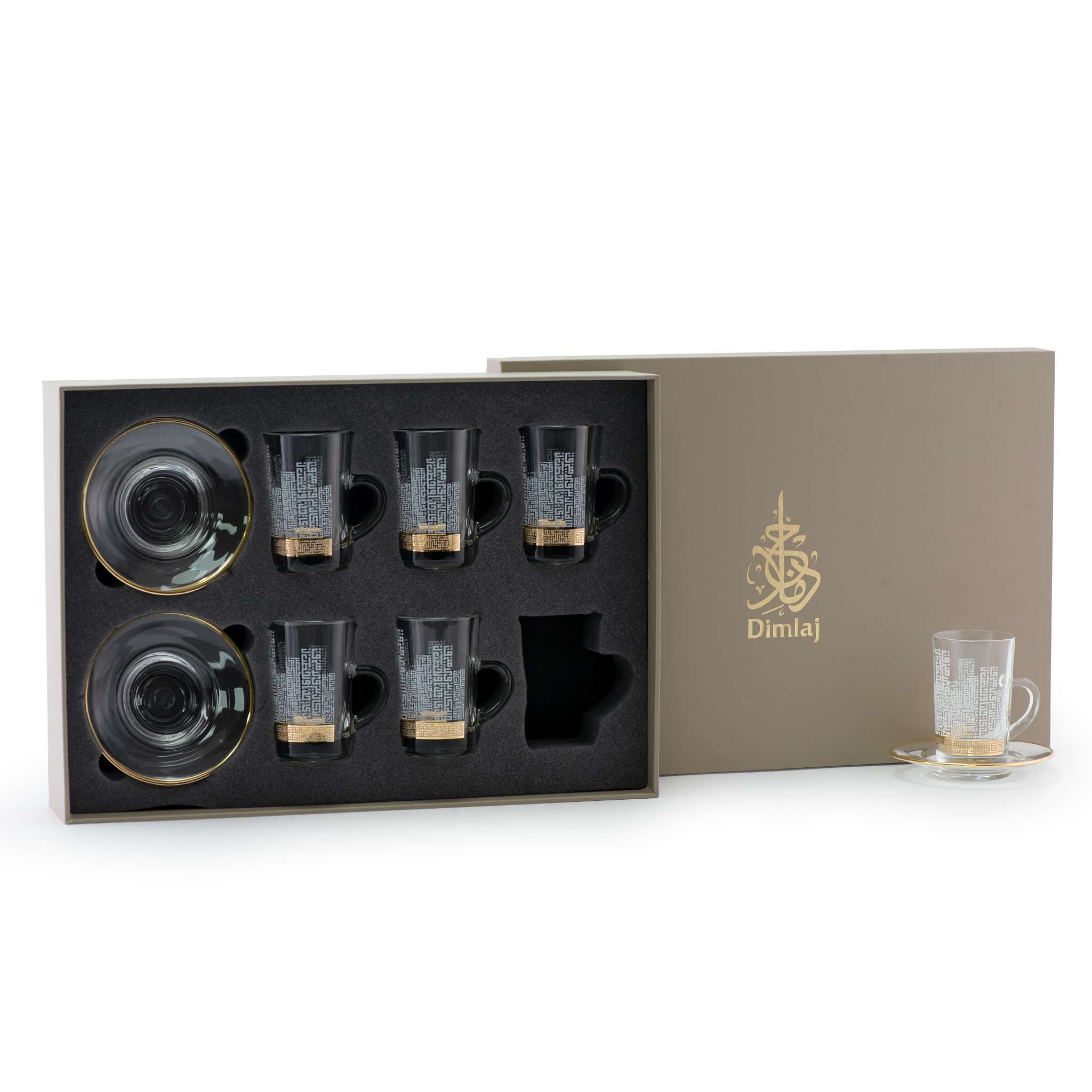 مجموعة ديملاج أبراج من 6 فناجين شاي وصحون (ذهبي)