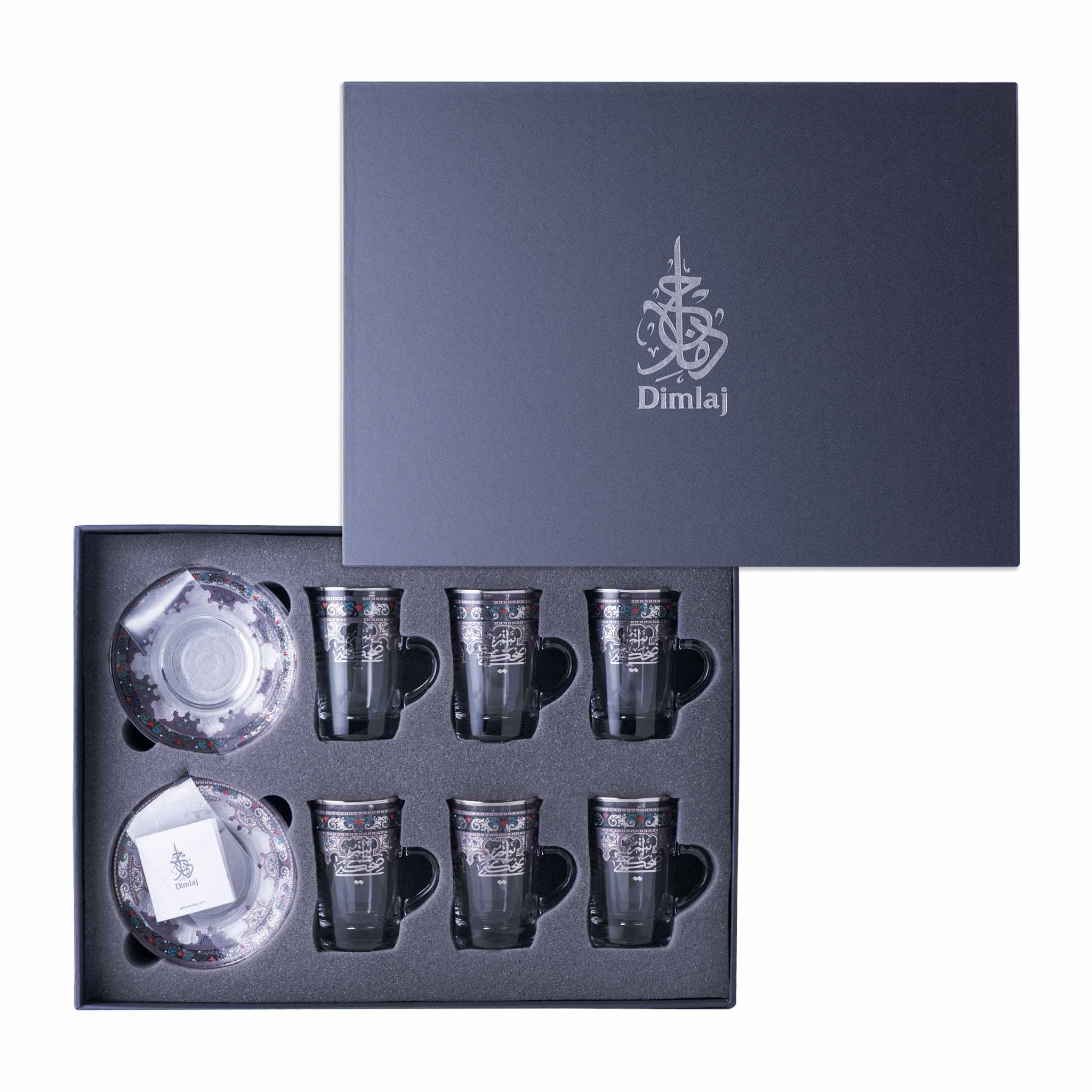 مجموعة ديملاج سرور من 6 فناجين شاي وصحون (بلاتينيوم)