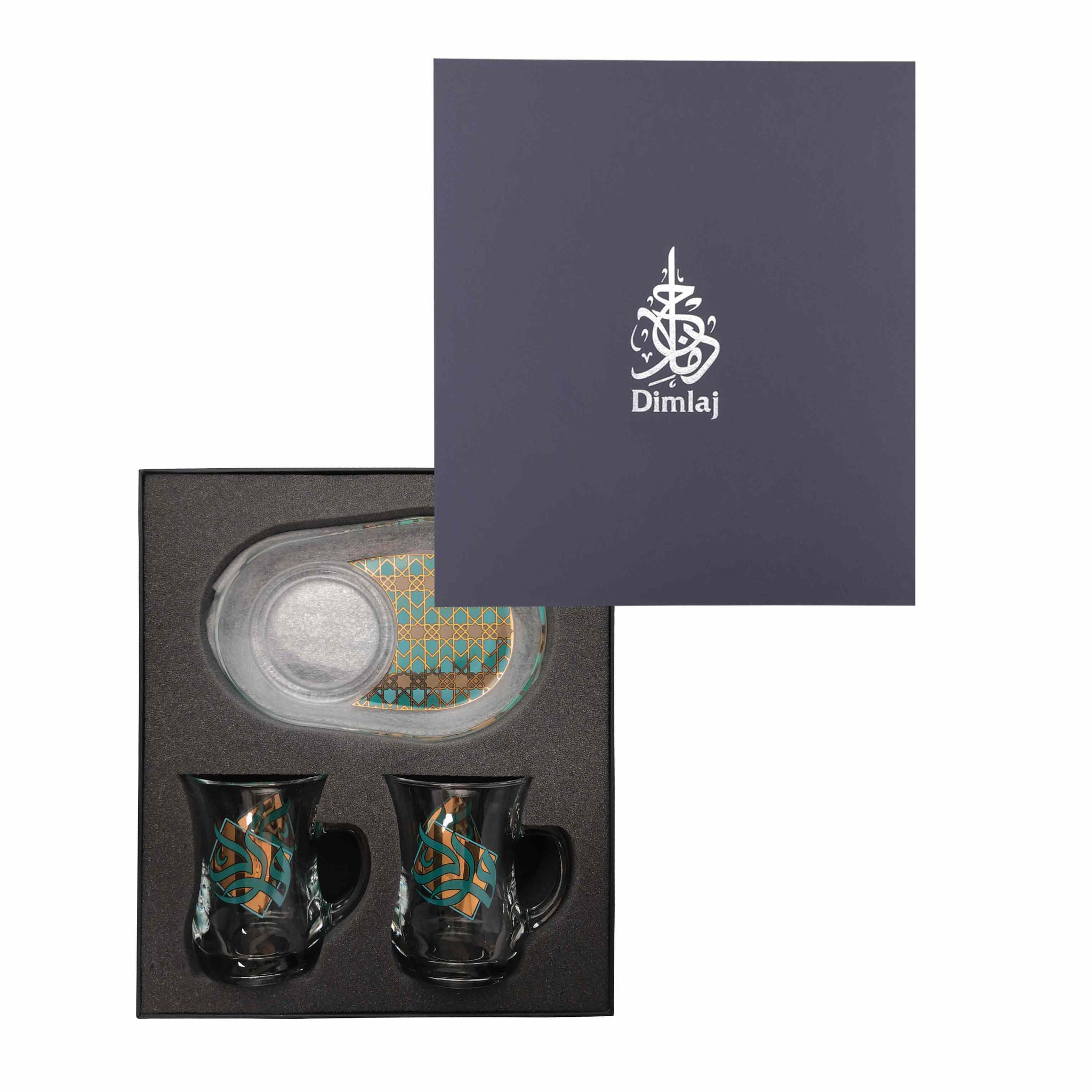 مجموعة ديملاج ورود من قطعتين من الأكواب والصحون (ذهبي وأخضر)