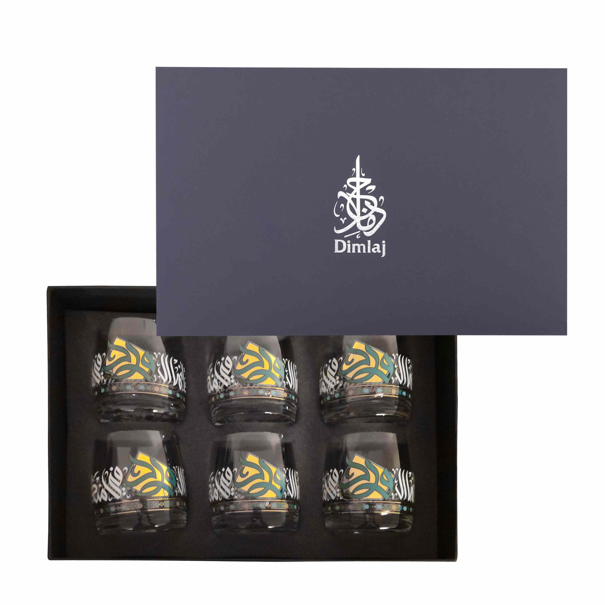 مجموعة ديملاج ورود من 6 أكواب قصيرة (ذهبي وأخضر)