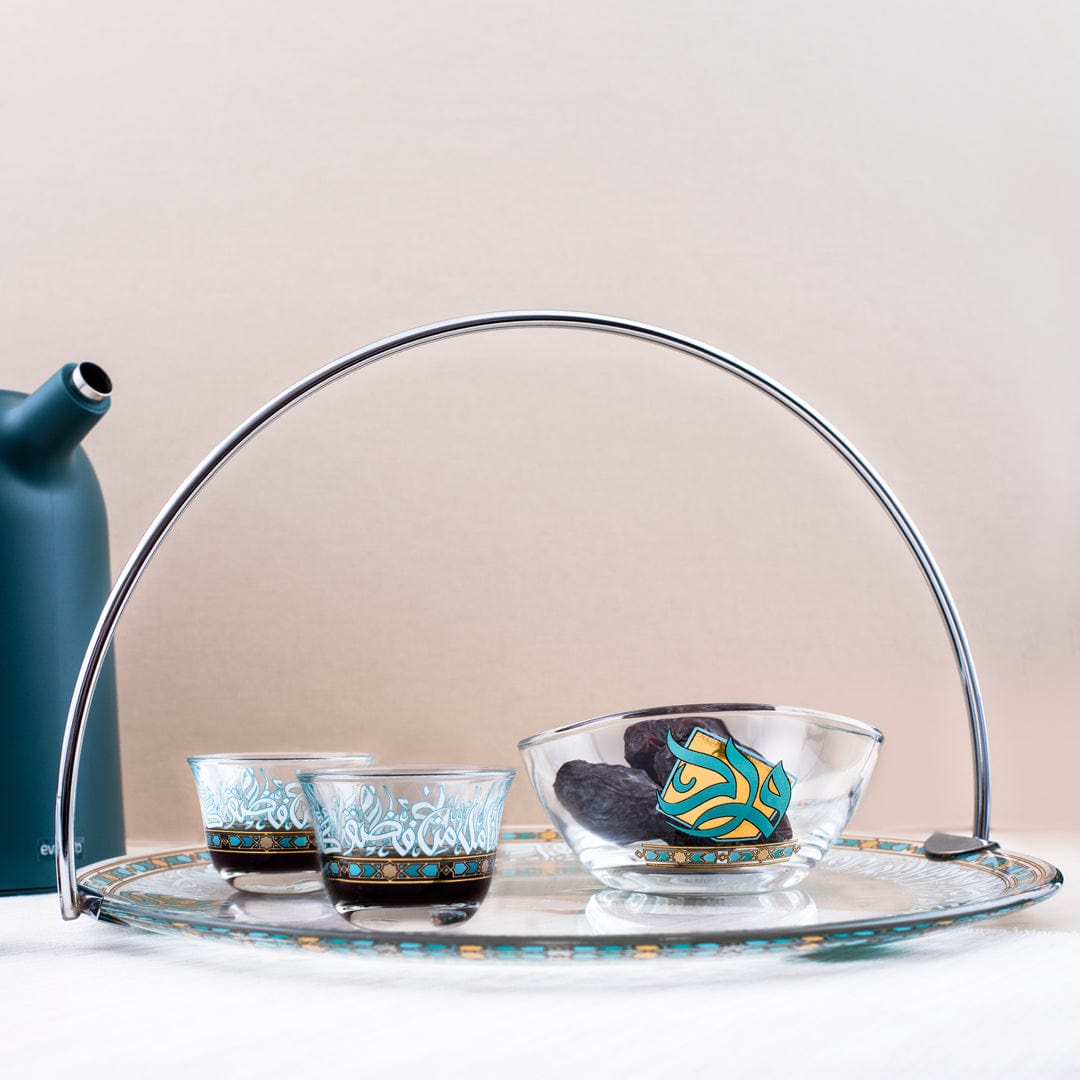 صينية تقديم ورود ديملاج بمقبض (ذهبي وأخضر)