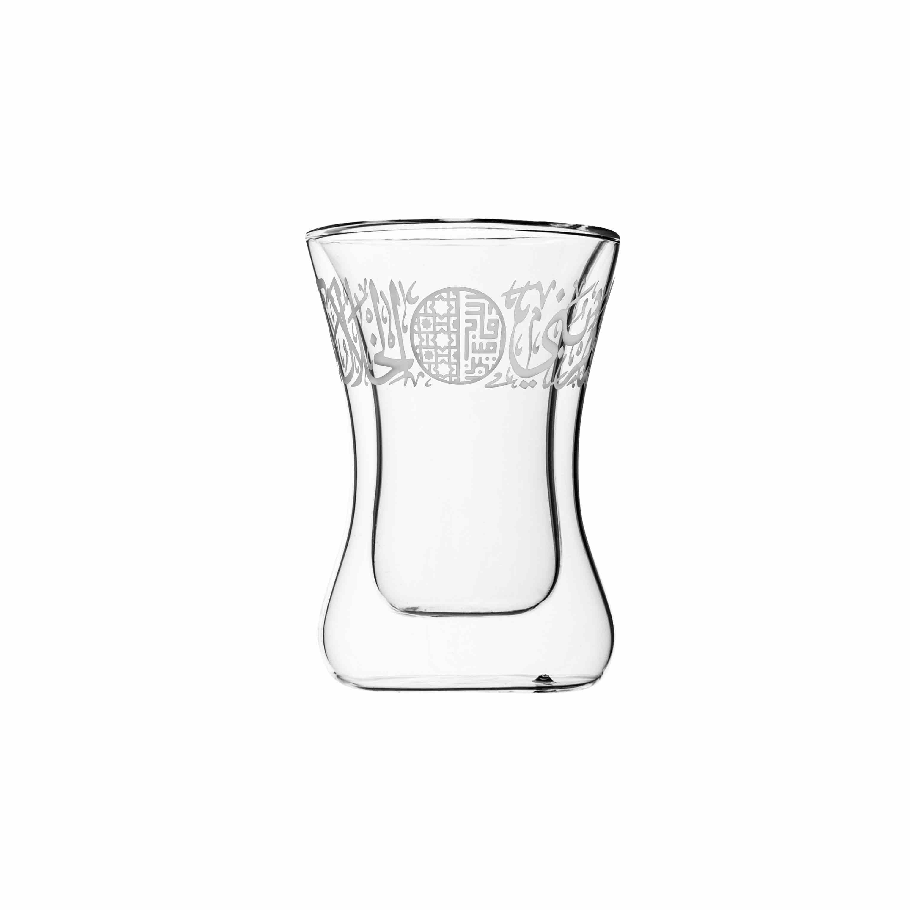 طقم ثلث ديملاج مكون من 6 قطع استكانات شاي مزدوجة الجدار مع صحون (منقوش)