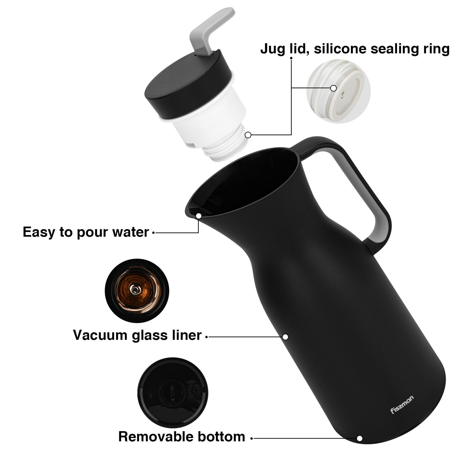 قارورة فيسمان المعزولة بالفراغ، سعة 1000 مل، لون أسود مع بطانة زجاجية وردية