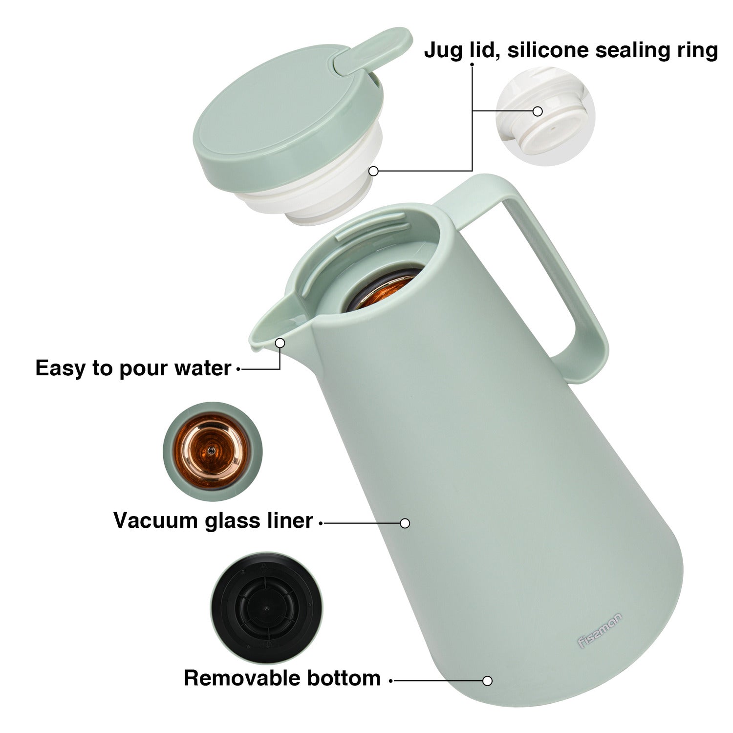 قارورة فيسمان المعزولة بالفراغ سعة 1000 مل، خضراء مع بطانة زجاجية وردية اللون