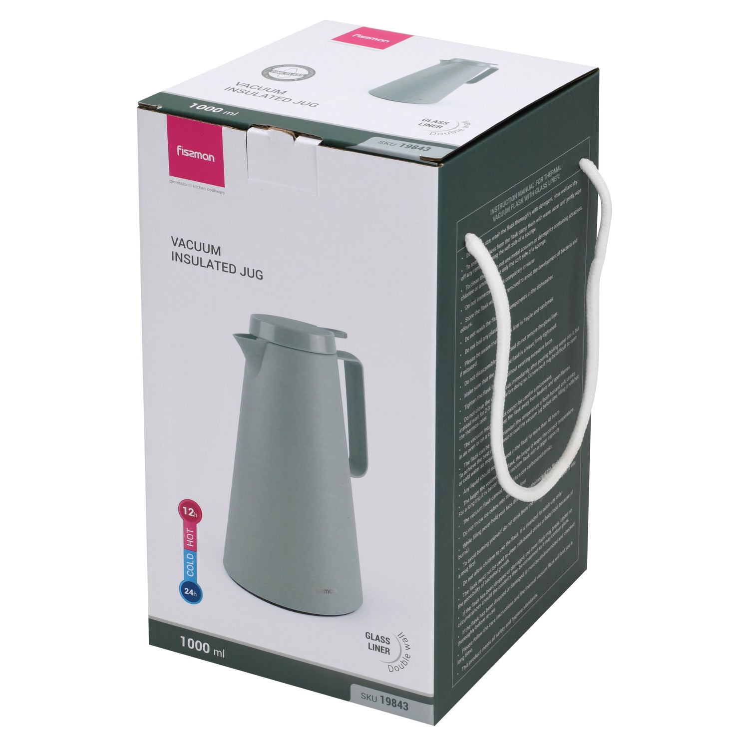 قارورة فيسمان المعزولة بالفراغ سعة 1000 مل، خضراء مع بطانة زجاجية وردية اللون