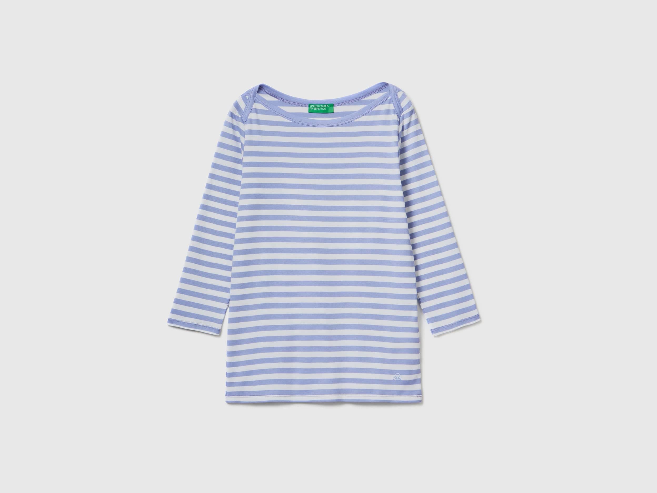 Striped 3/4 sleeve t-shirt in 100% cotton