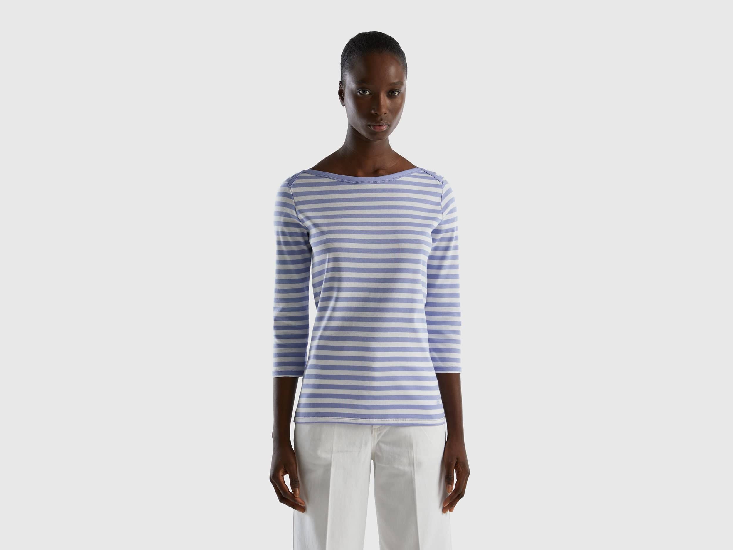 تي شيرت مخطط بأكمام 3/4 من القطن بنسبة 100%