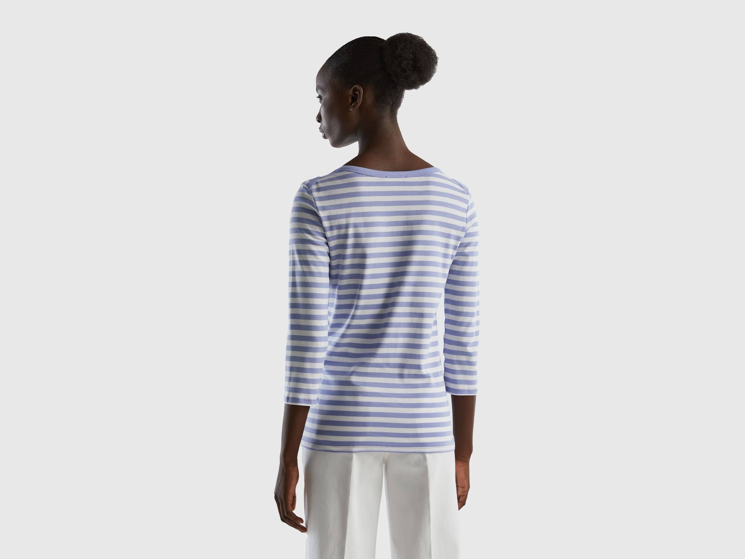 تي شيرت مخطط بأكمام 3/4 من القطن بنسبة 100%