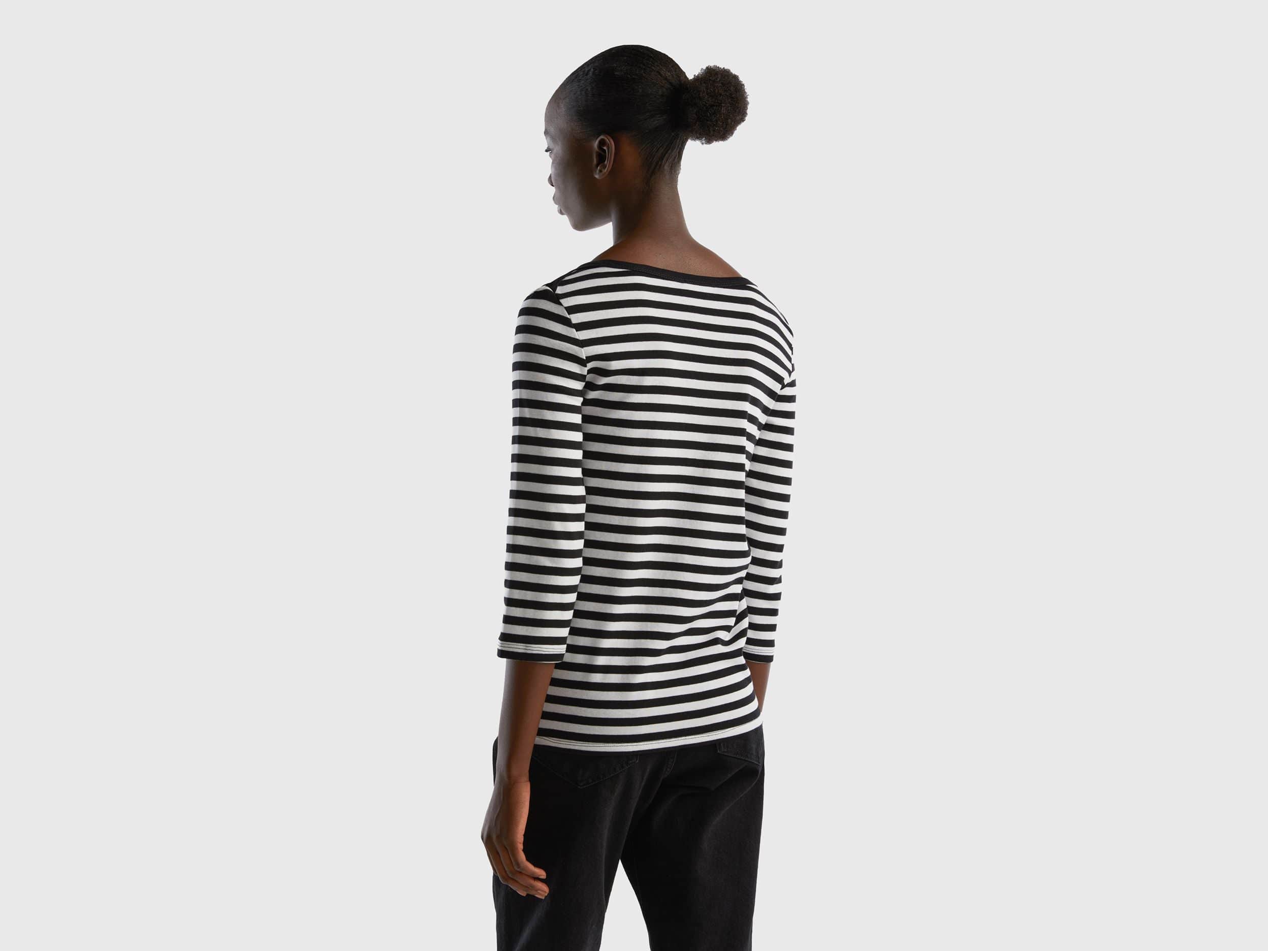 تي شيرت مخطط بأكمام 3/4 من القطن بنسبة 100%