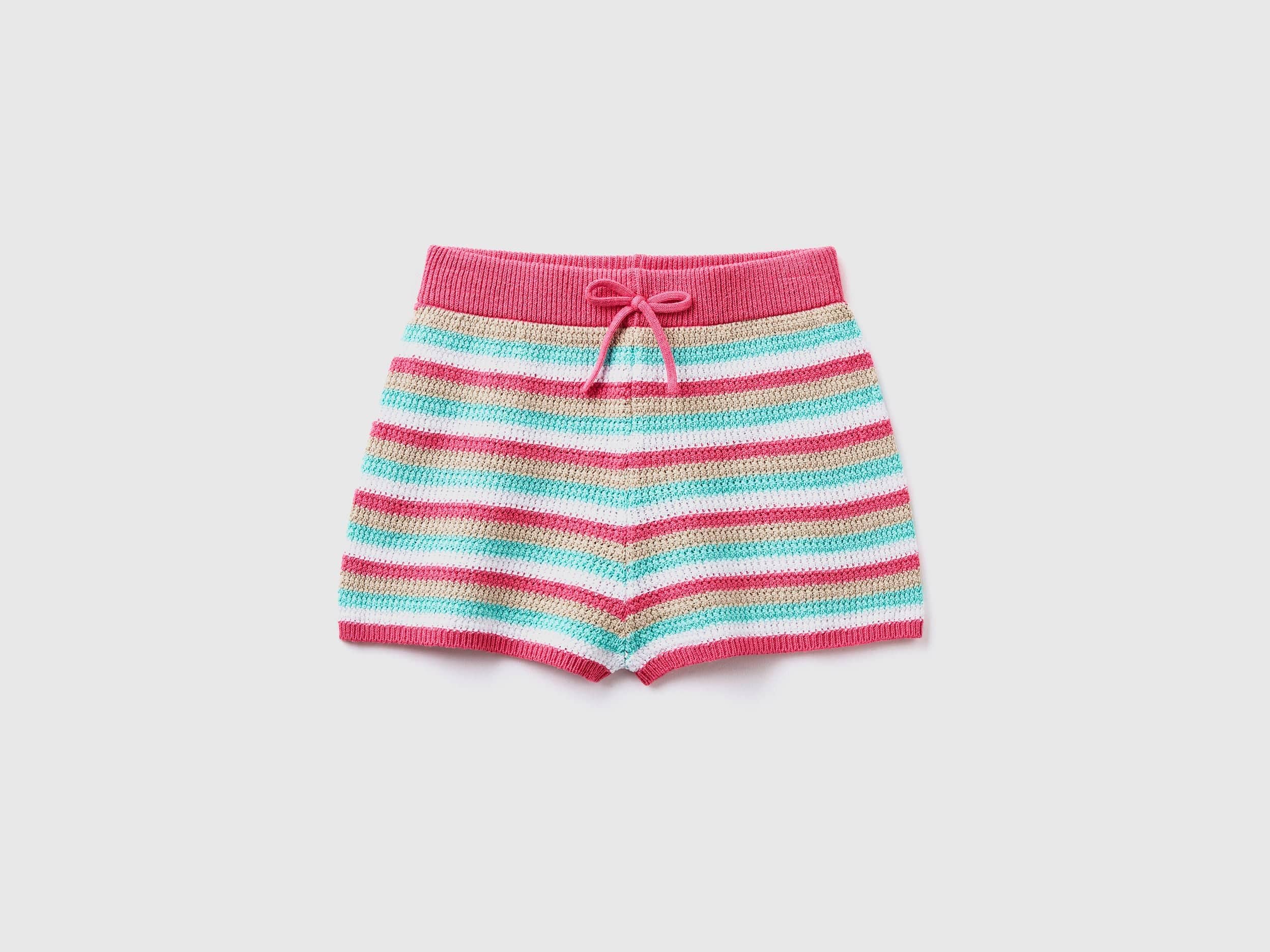 Striped crochet shorts