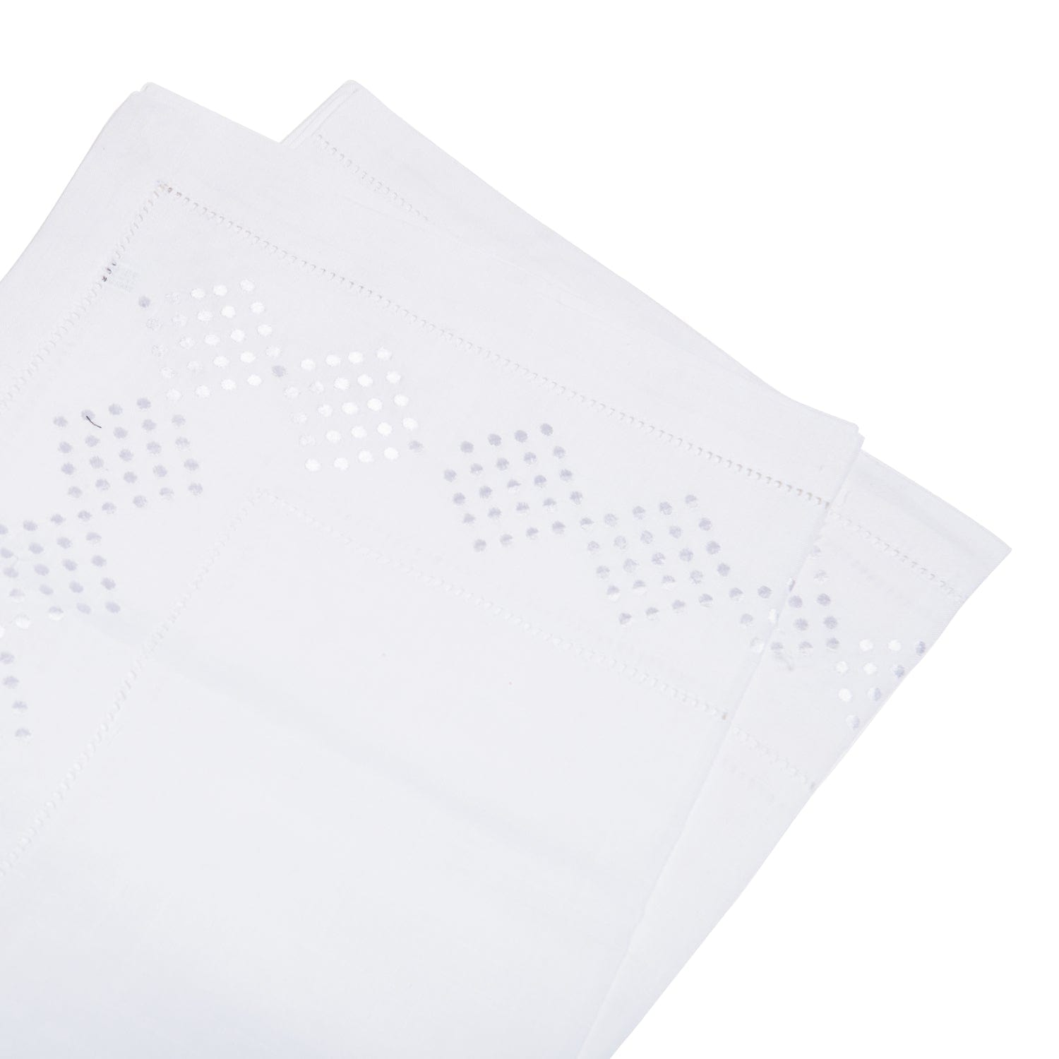 مفرش طاولة باراماونت بولي كتان أبيض صناعي مع تطريز بغرزة جانبية