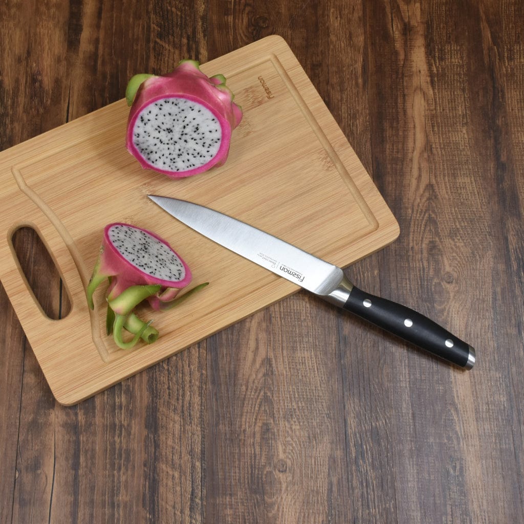 سكين تقطيع فيسمان من الفولاذ المقاوم للصدأ مع طلاء غير لاصق أسود/فضي، 7 بوصات