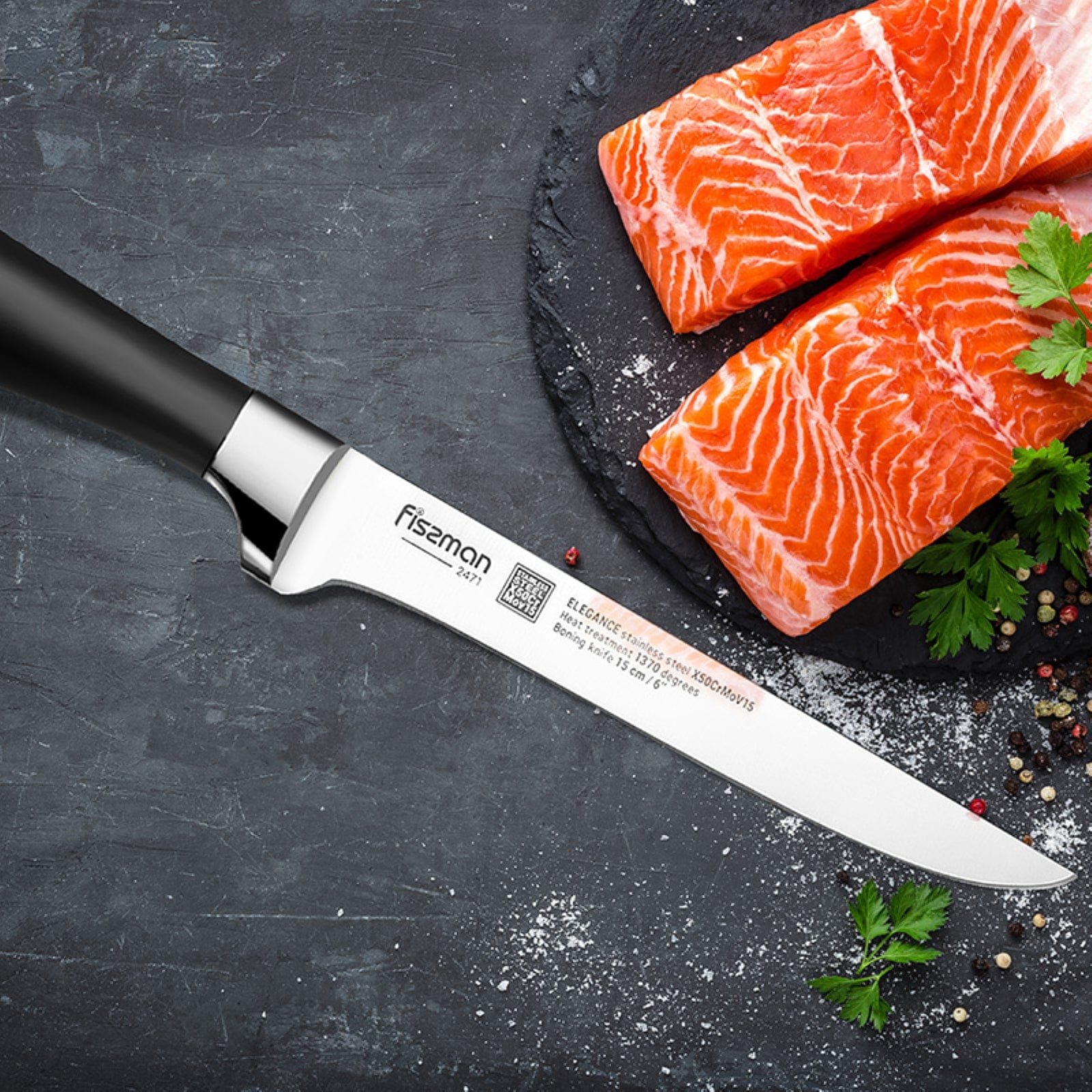 سكين فيسمان لتقطيع العظام، مصنوع من الفولاذ المقاوم للصدأ، أسود/فضي، مقاس 6 بوصات