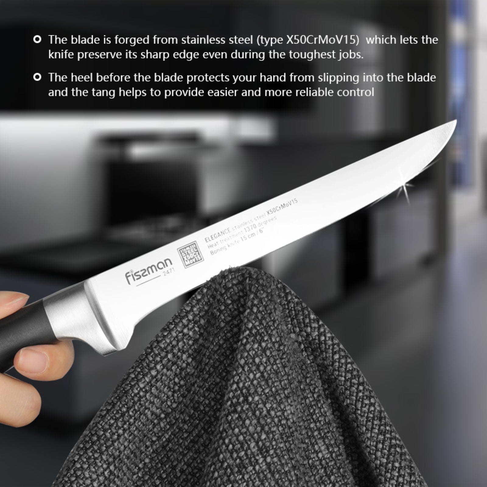 سكين فيسمان لتقطيع العظام، مصنوع من الفولاذ المقاوم للصدأ، أسود/فضي، مقاس 6 بوصات