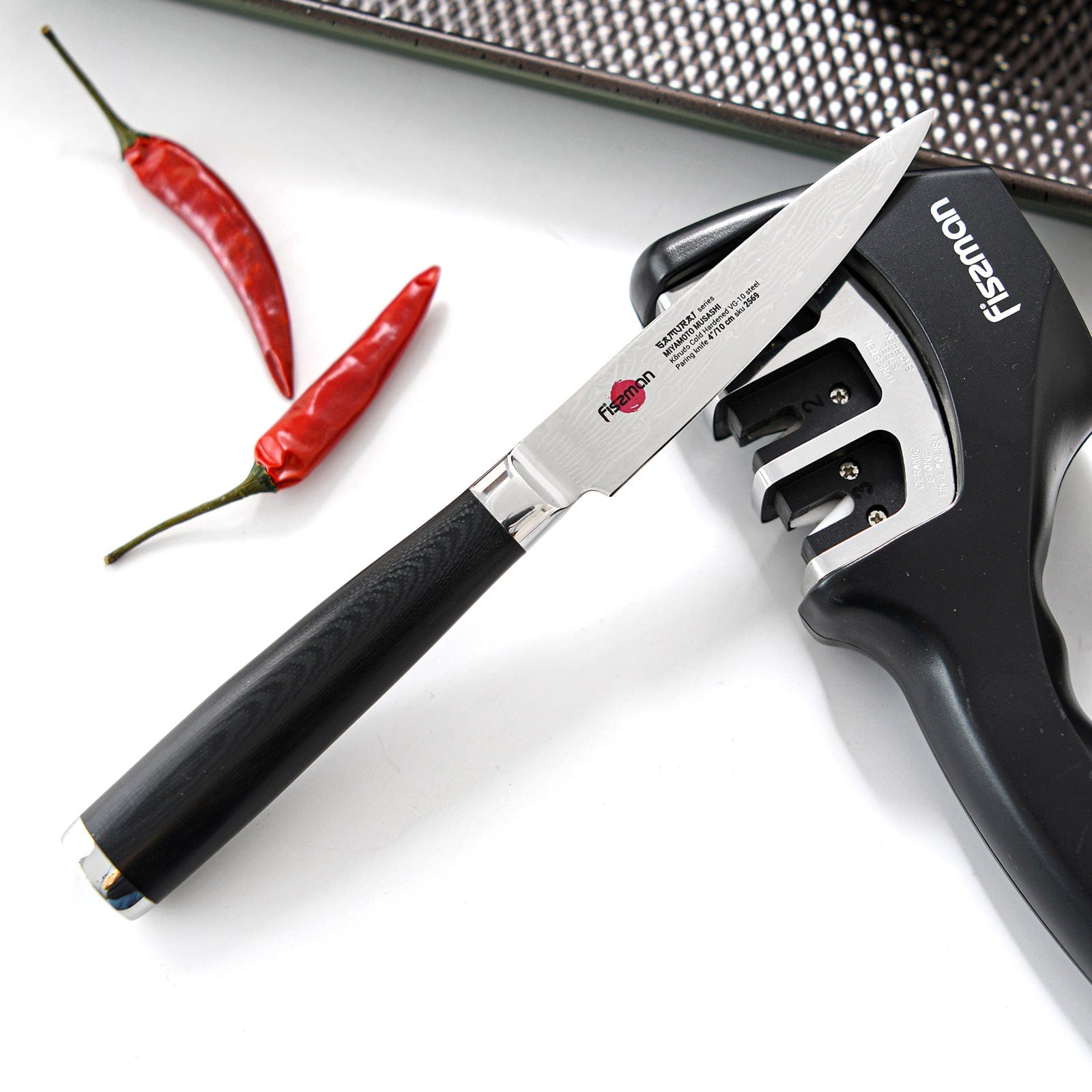 سكين تقشير فيسمان ساموراي موساشي، 4 بوصات، 10 سم (فولاذ دمشقي)