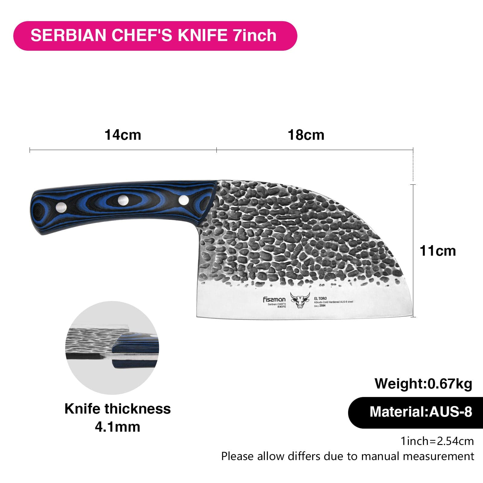 فيسمان سكين الشيف الصربي EL TORO 18 سم (فولاذ AUS-8)-8)