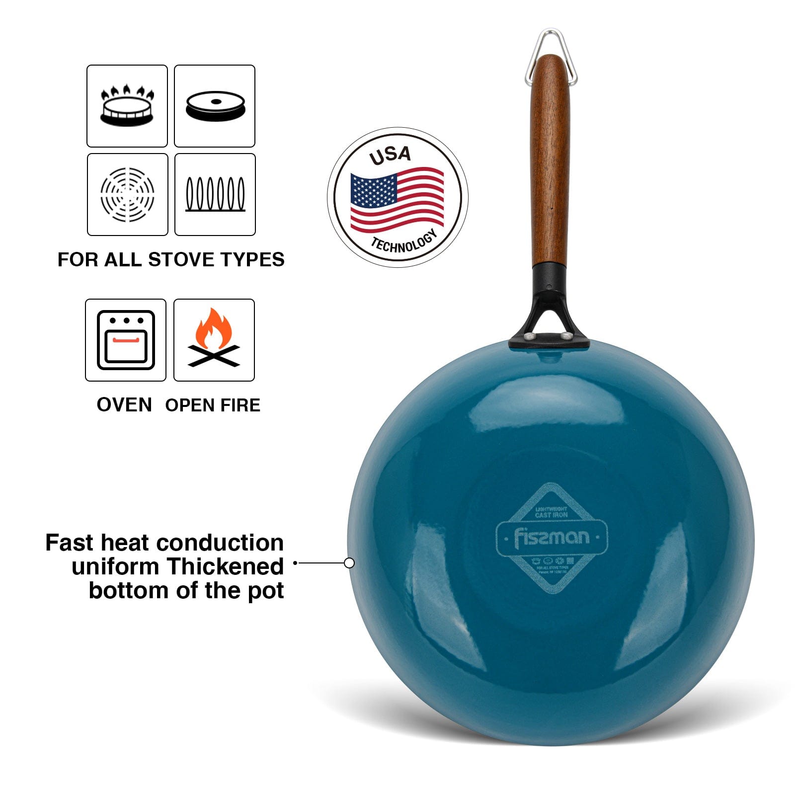 مقلاة ووك فيسمان سيجرين سيريز ٢٨×٨ سم/٤ لتر (مصنوعة من الحديد الزهر خفيف الوزن ومطلية بالمينا مع طبقة غير لاصقة)