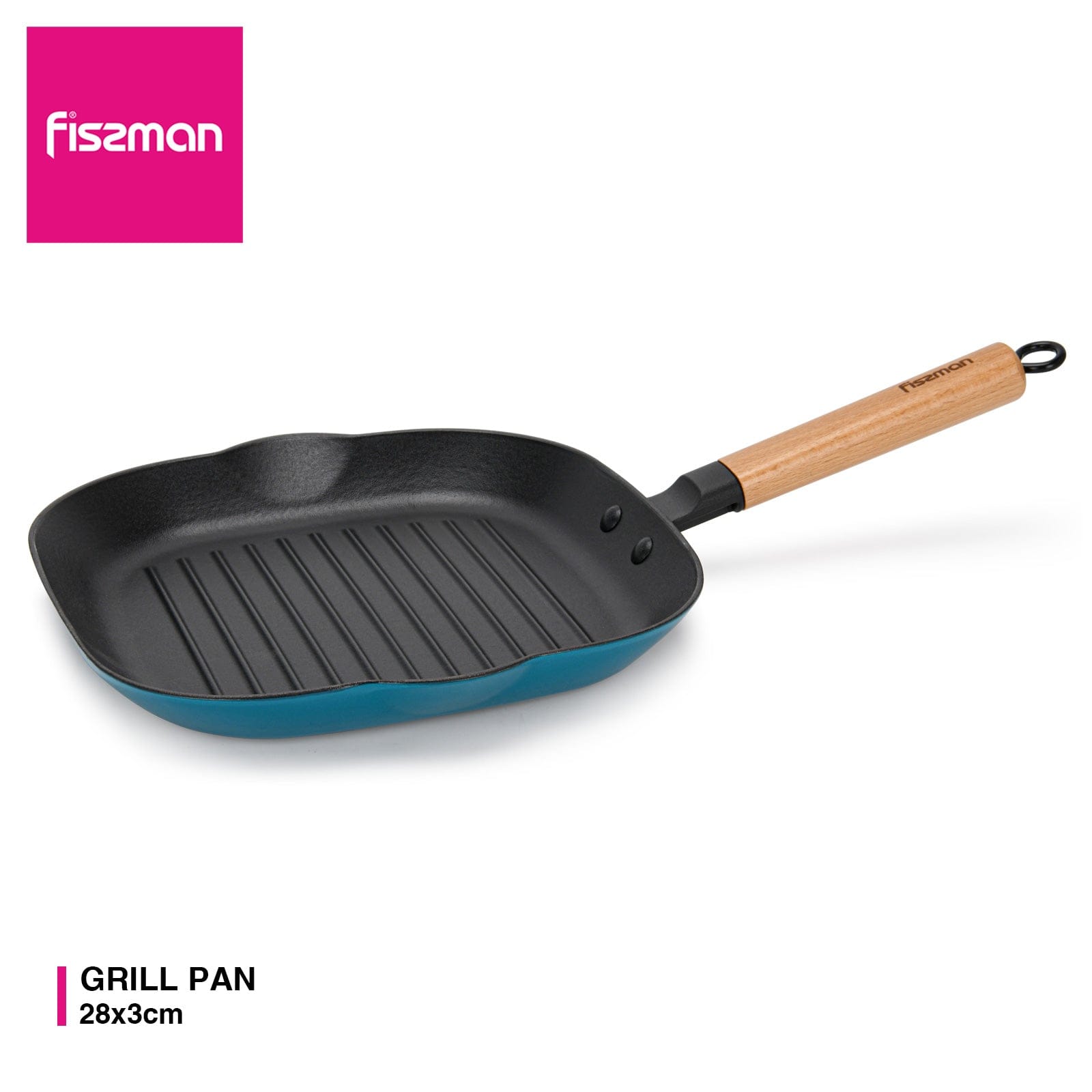 Fissman Square Grill Pan 28x3.5cm With Wooden Handle (Enamel Cast Iron)