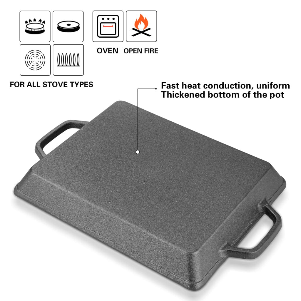 مقلاة شواء فيسمان مستطيلة الشكل من الحديد الزهر، أسود، 32.5×27×4 سم