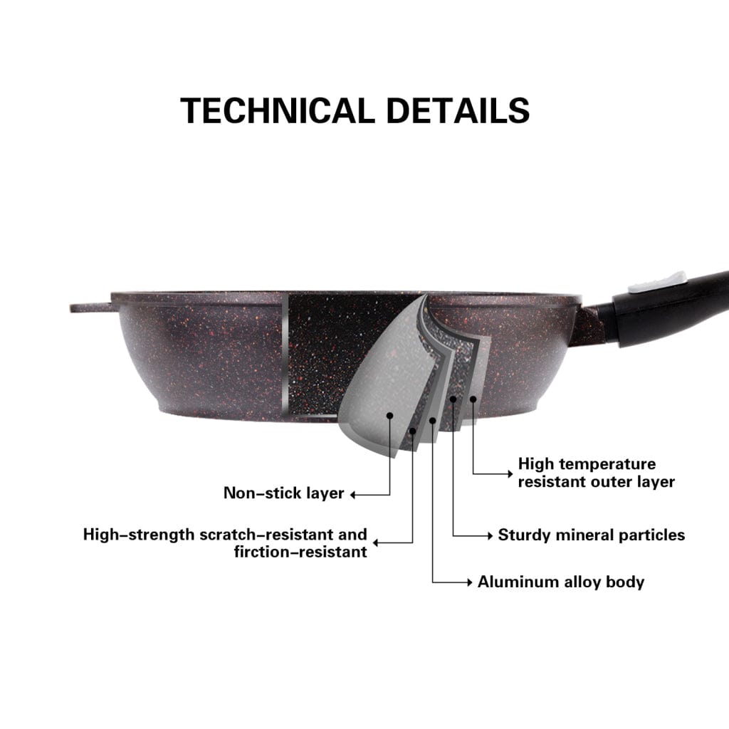 مقلاة فيسمان العميقة بمقبض قابل للفصل، سلسلة ريبستو، مطلية بالبلاتين، غير لاصقة، بني داكن/أسود، 28×7.4 سم