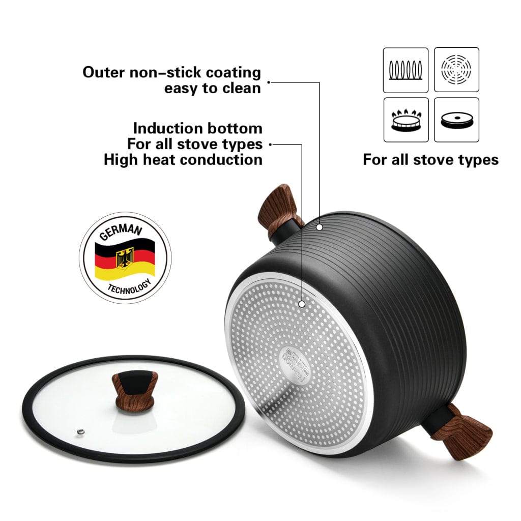 قدر فيسمان مع غطاء زجاجي من الألومنيوم مع طلاء غير لاصق، سلسلة دايموند، رمادي/شفاف، 24×12 سم