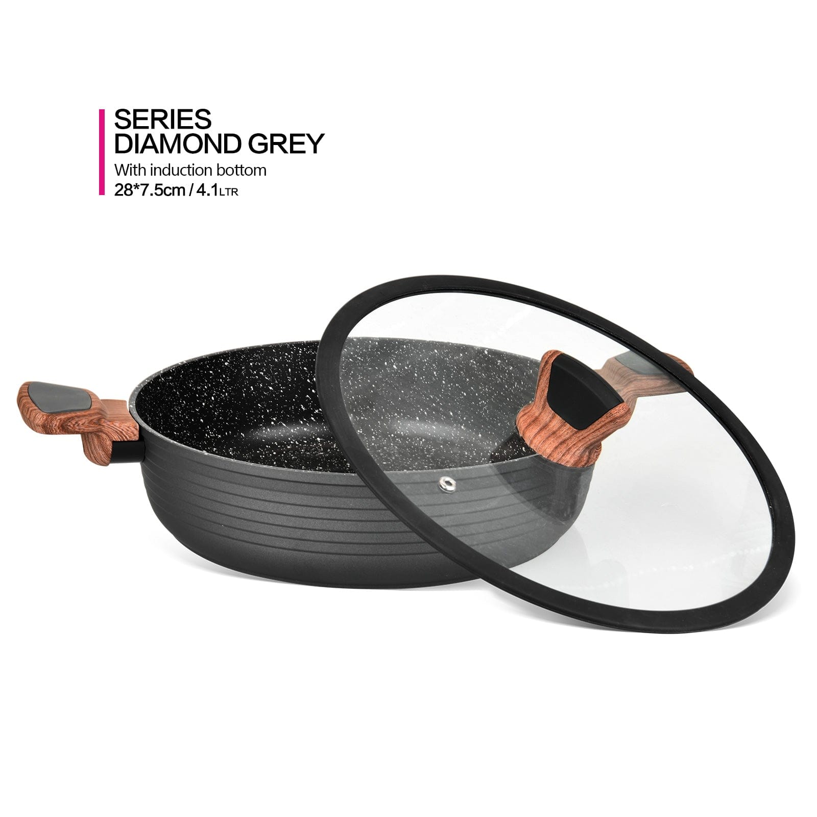 طاجن فيسمان الضحل من سلسلة دايموند مع غطاء زجاجي أسود 28 سم