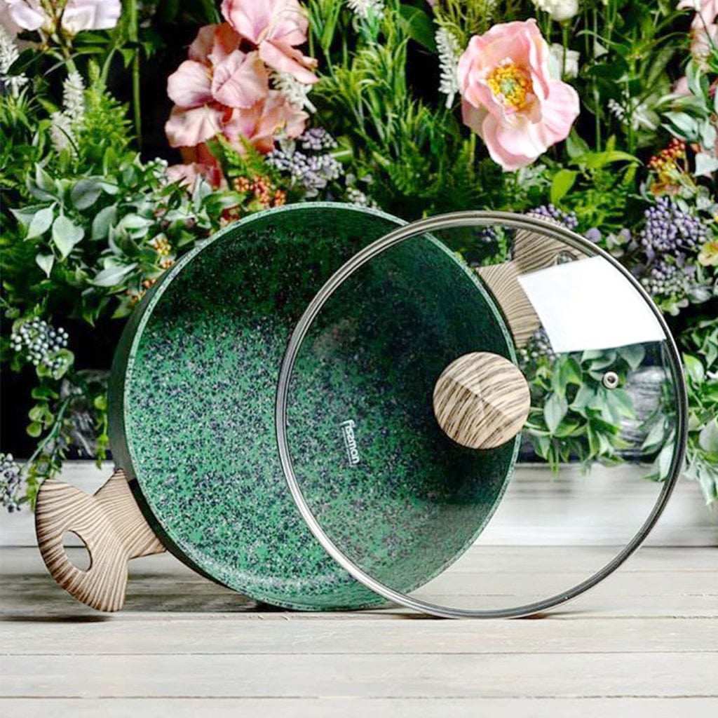 مقلاة ووك فيسمان مع غطاء من سلسلة ملاكيت من الألومنيوم باللون الأخضر 30×9 سم