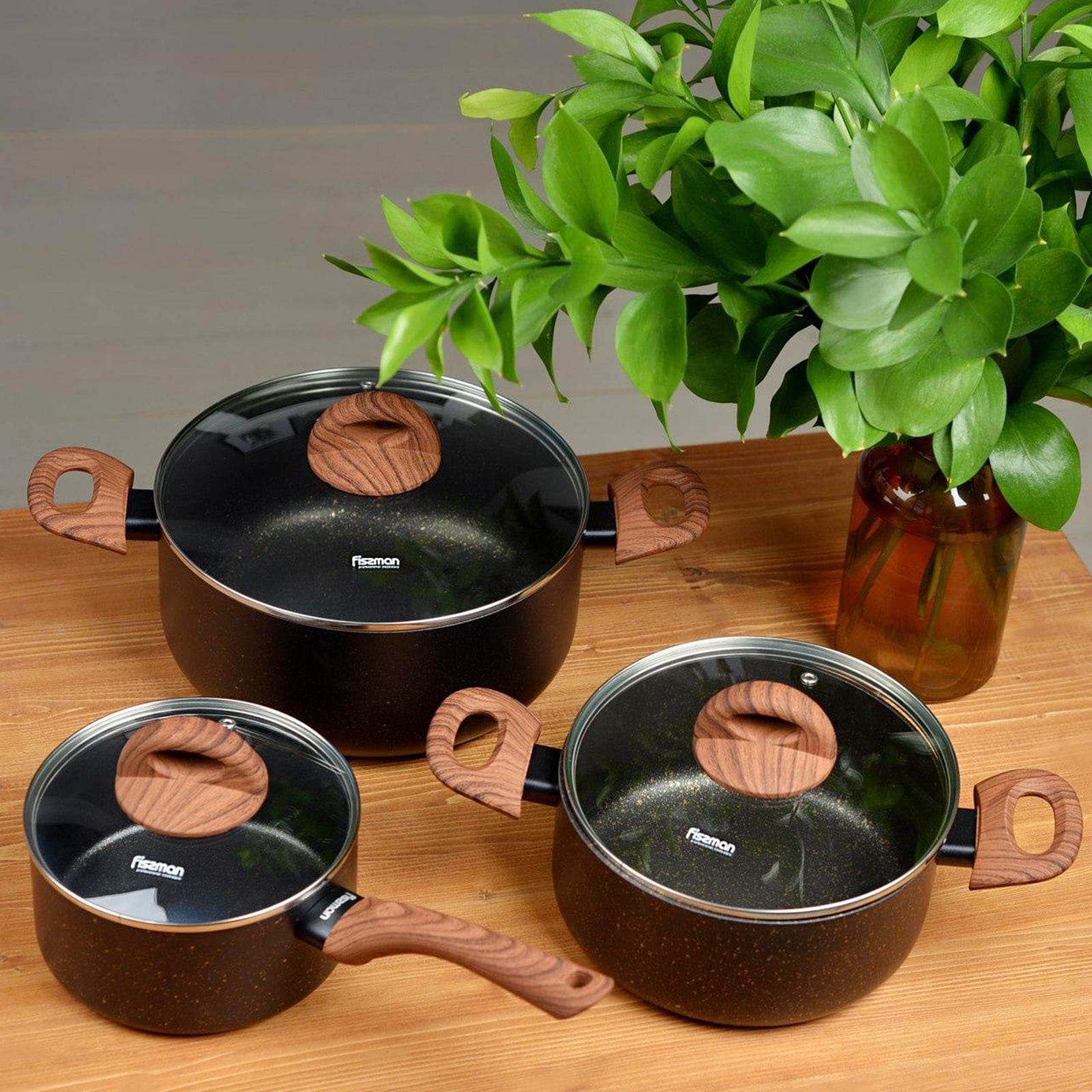 طقم أواني طهي فيسمان أسود كوزميك، 6 قطع (ألومنيوم مع طلاء غير لاصق)