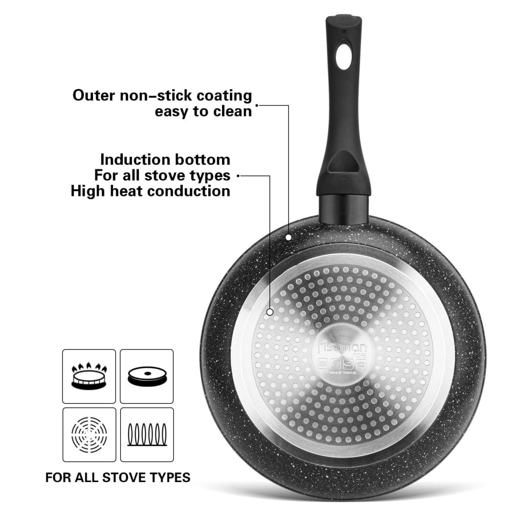 مقلاة فيسمان من الألومنيوم من سلسلة فيوري، طلاء رخامي غير لاصق مع قاعدة حثية، أسود، 44 × 26 × 5.4 سم