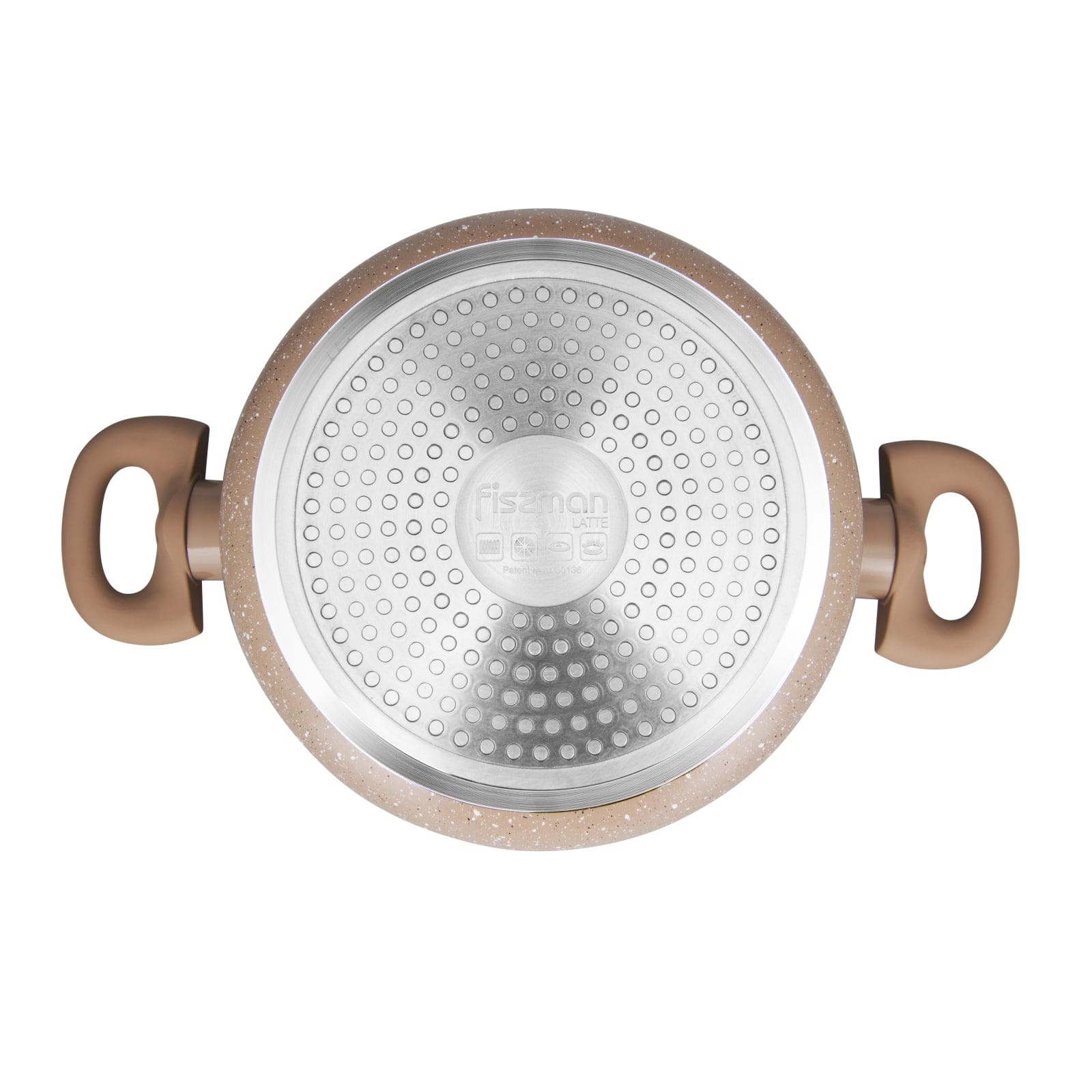 Fissman 6-Piece Cookware Set with Glass Lid Aluminum Non-Stick Touch Stone Coating And Induction Bottom Latte Series Saucepan 16x8cm/1.5Ltr. Casserole 20x9cm/ 2.8Ltr. Casserole 24x11cm Beige 4.9L