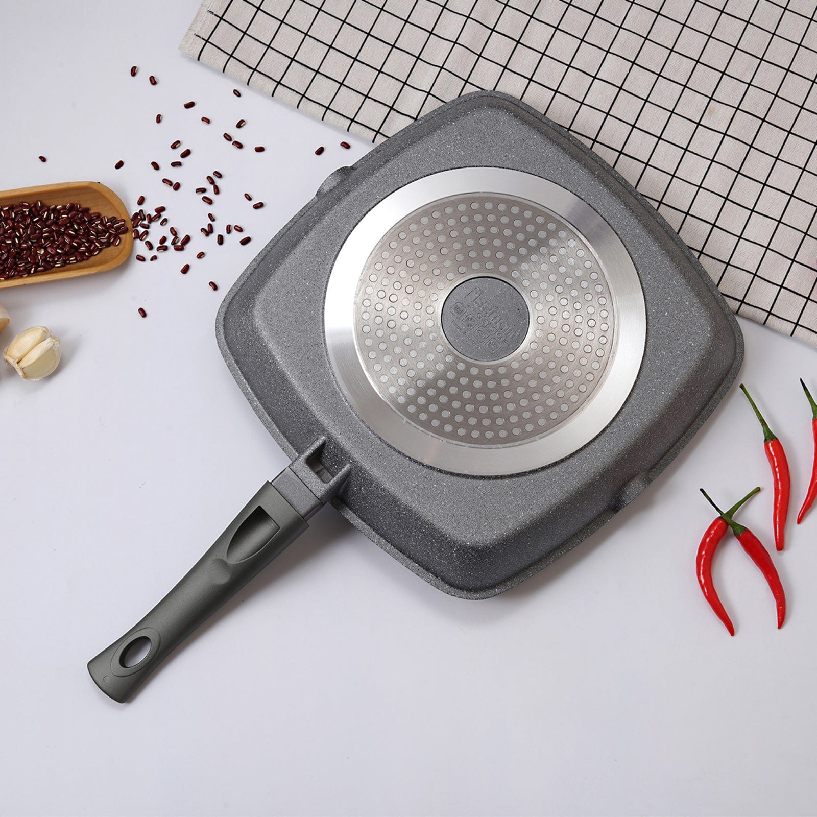 مقلاة فيسمان مربعة للشواء بمقبض من الباكليت، سلسلة ستون، طلاء غير لاصق، بلاتينيوم أسود، 24×4 سم