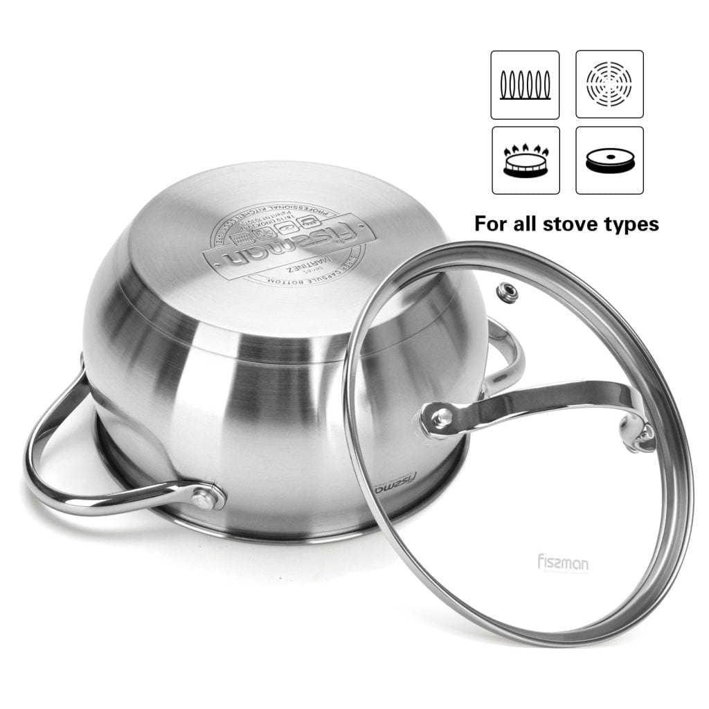 Fissman Martinez Stainless Steel Casserole with Glass Lid 2.5 L Silver 18x10cm