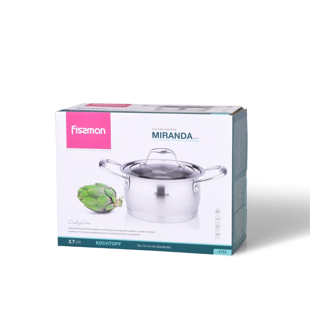 Fissman Stainless Steel Casserole with Glass Lid Silver 18x10cm