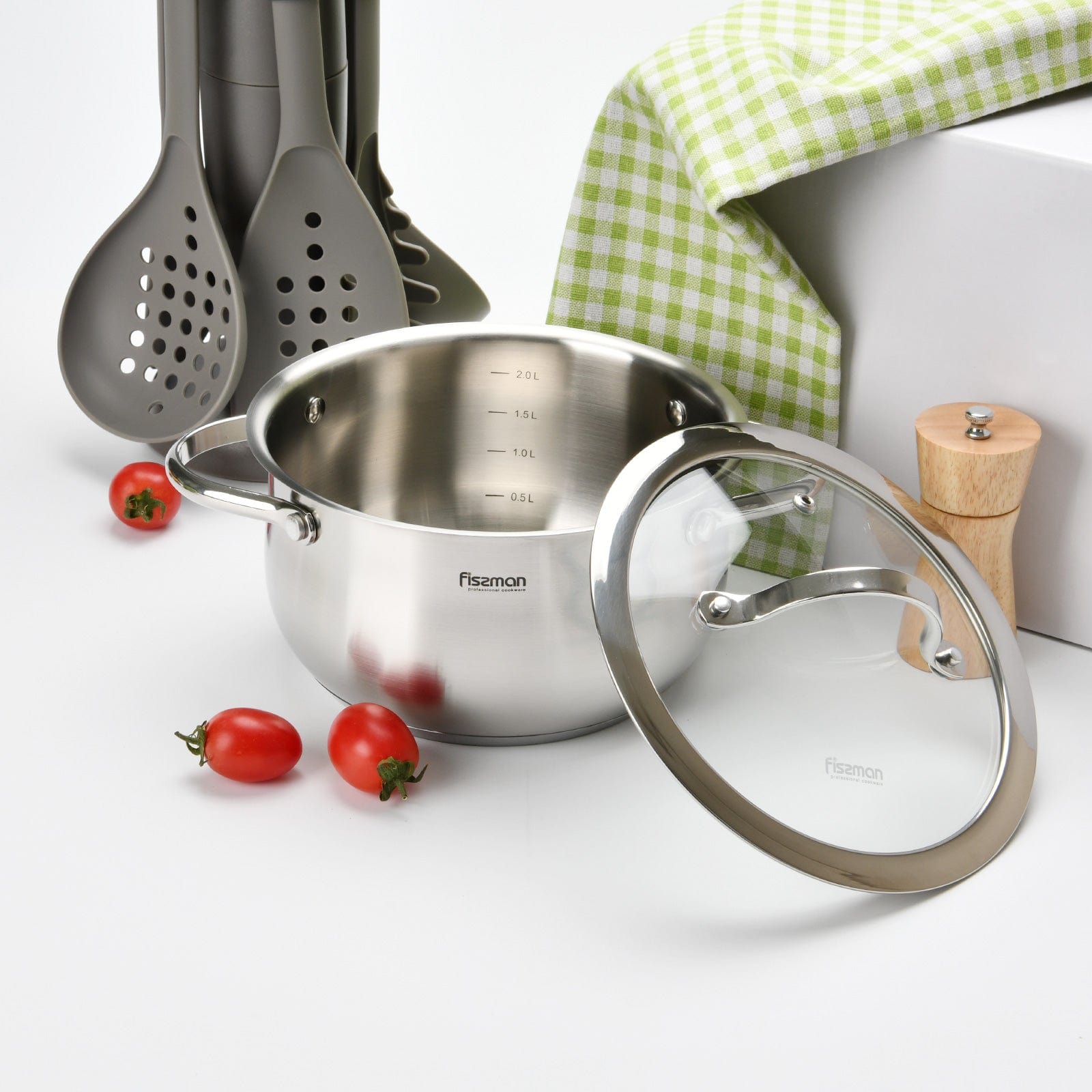 قدر طهي فيسمان فاليري سيريز 18/10 مصنوع من الفولاذ المقاوم للصدأ 304 مع غطاء زجاجي شفاف 9×18 سم/2.3 لتر